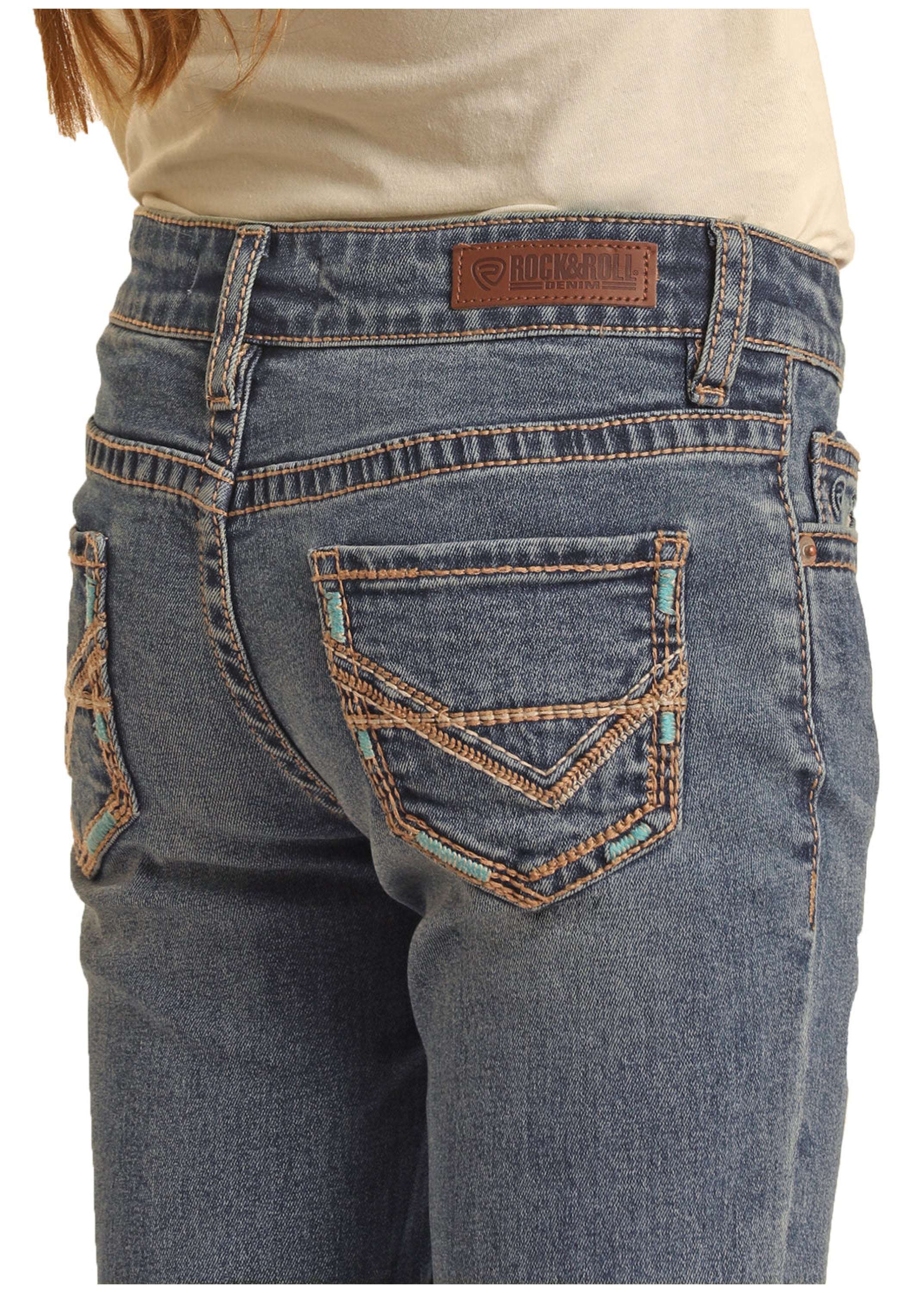 GIRLS ROCK & ROLL MEDIUM VINTAGE PETAL STITCH EMB MID RISE BOOTCUT BG4MD02553 NIÑOS