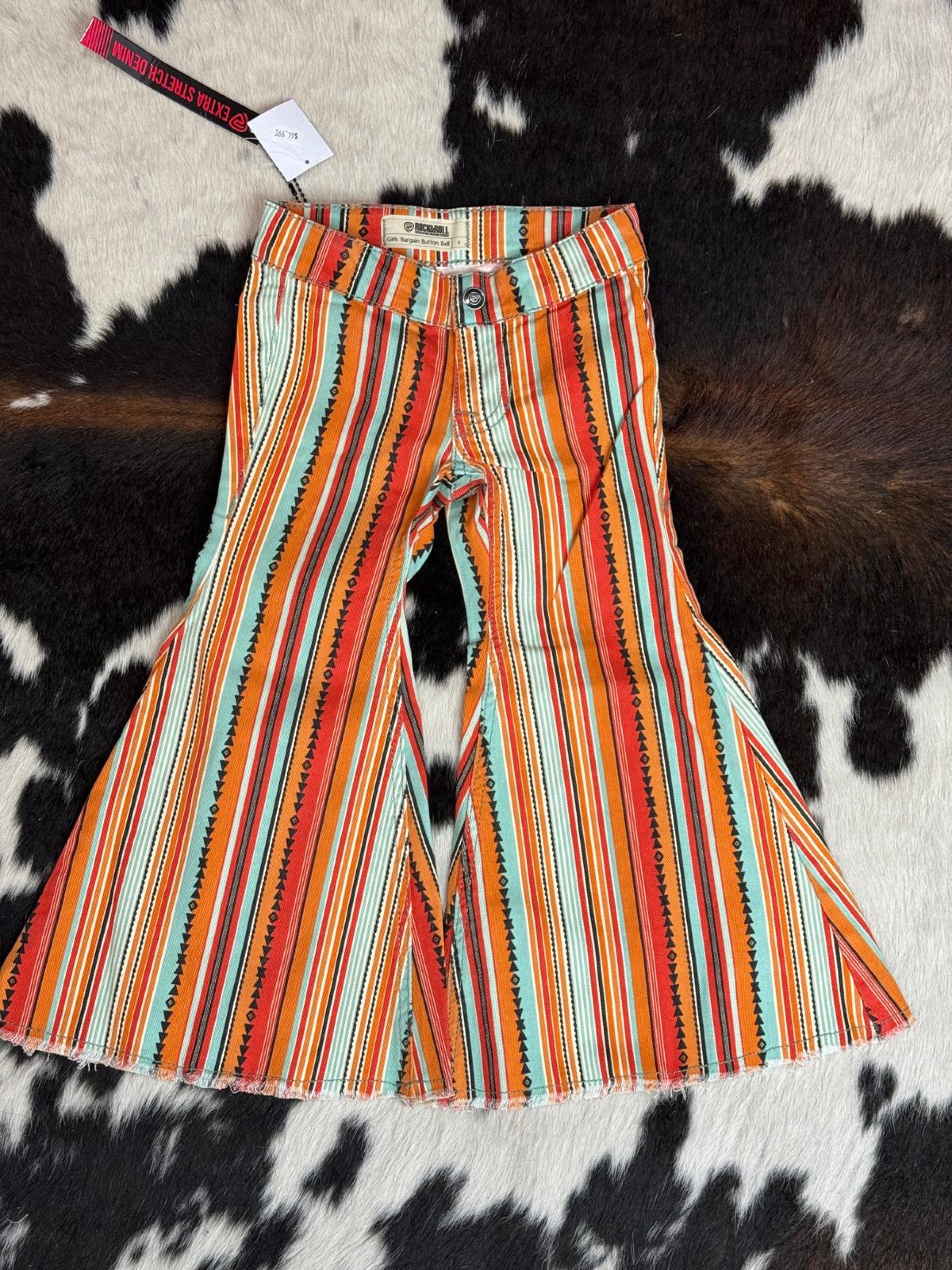 Girls Rock & Roll Multi Stripe Serape Bell Bottom Niños