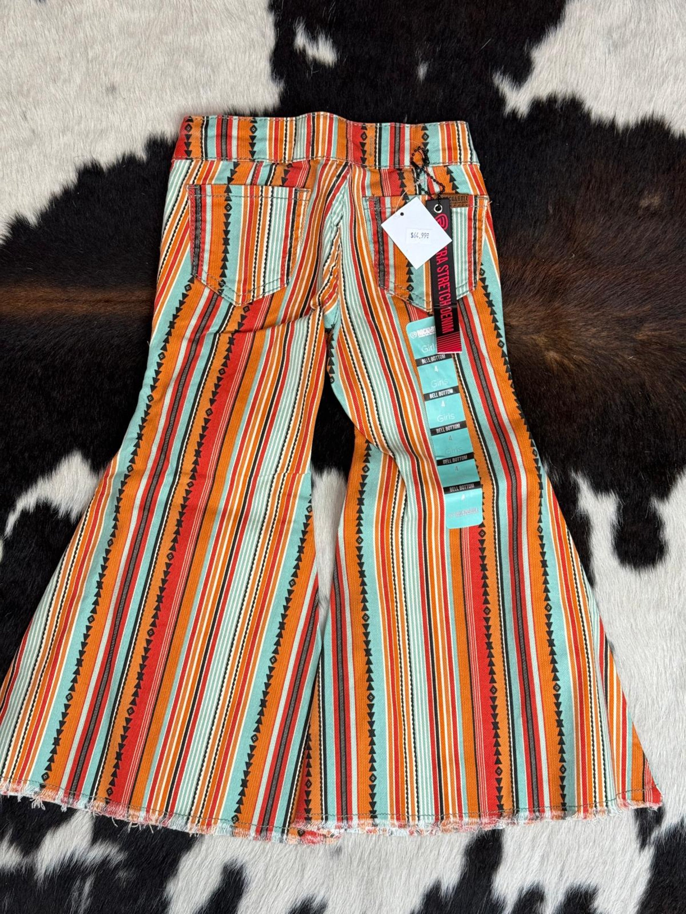 Girls Rock & Roll Multi Stripe Serape Bell Bottom Niños