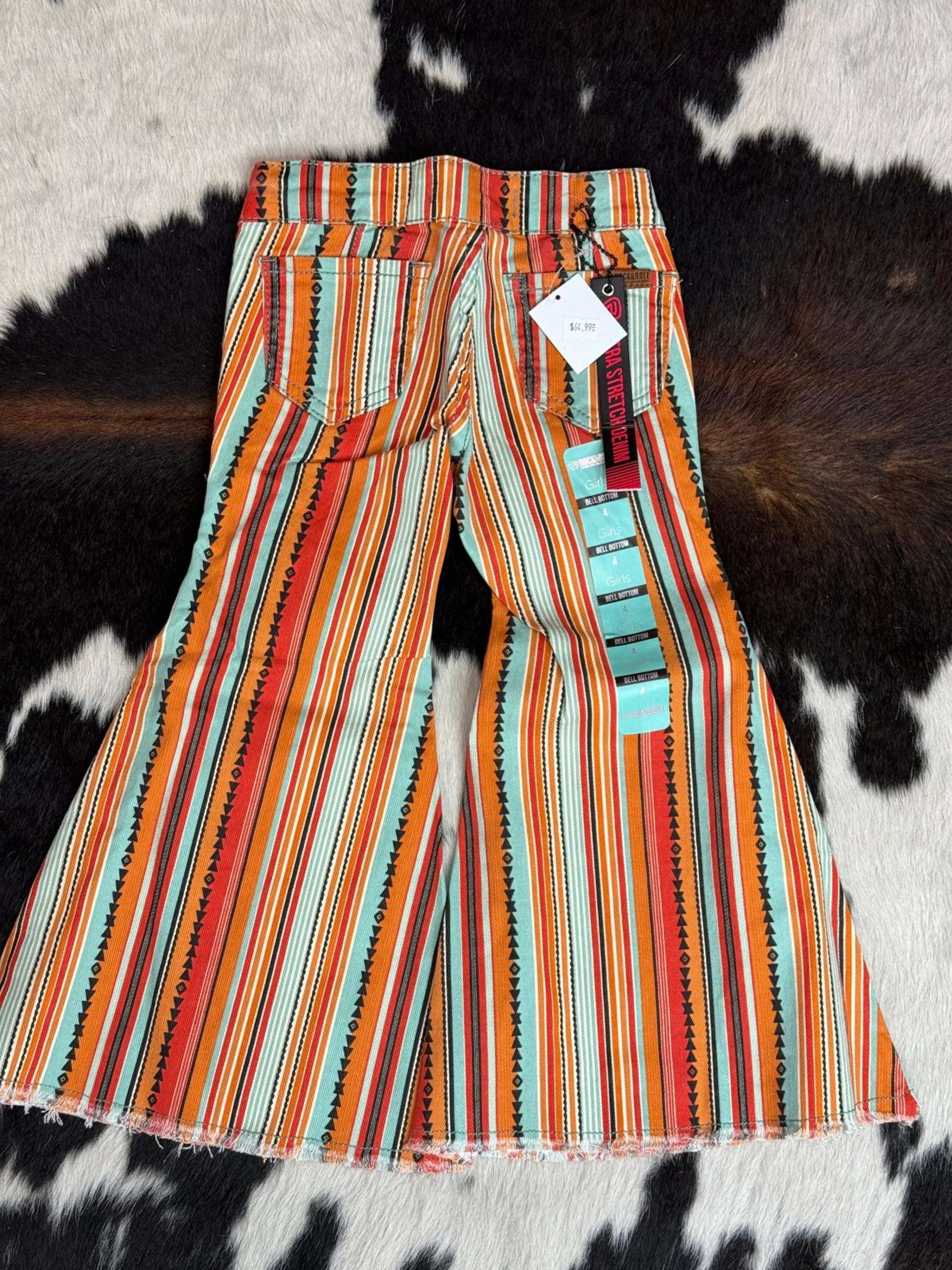 Girls Rock & Roll Multi Stripe Serape Bell Bottom Niños