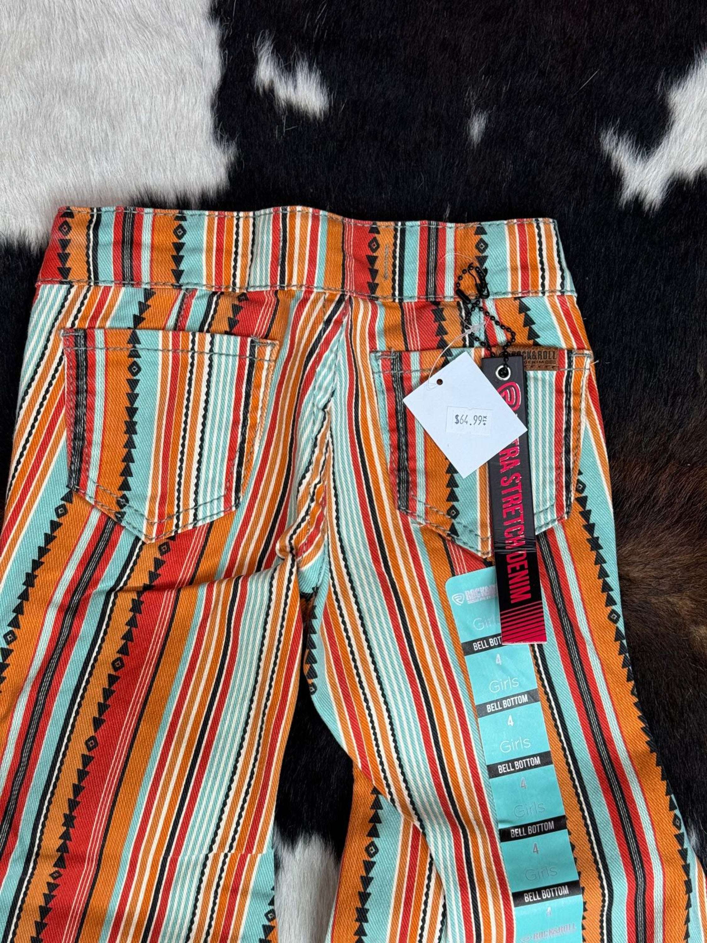 Girls Rock & Roll Multi Stripe Serape Bell Bottom Niños