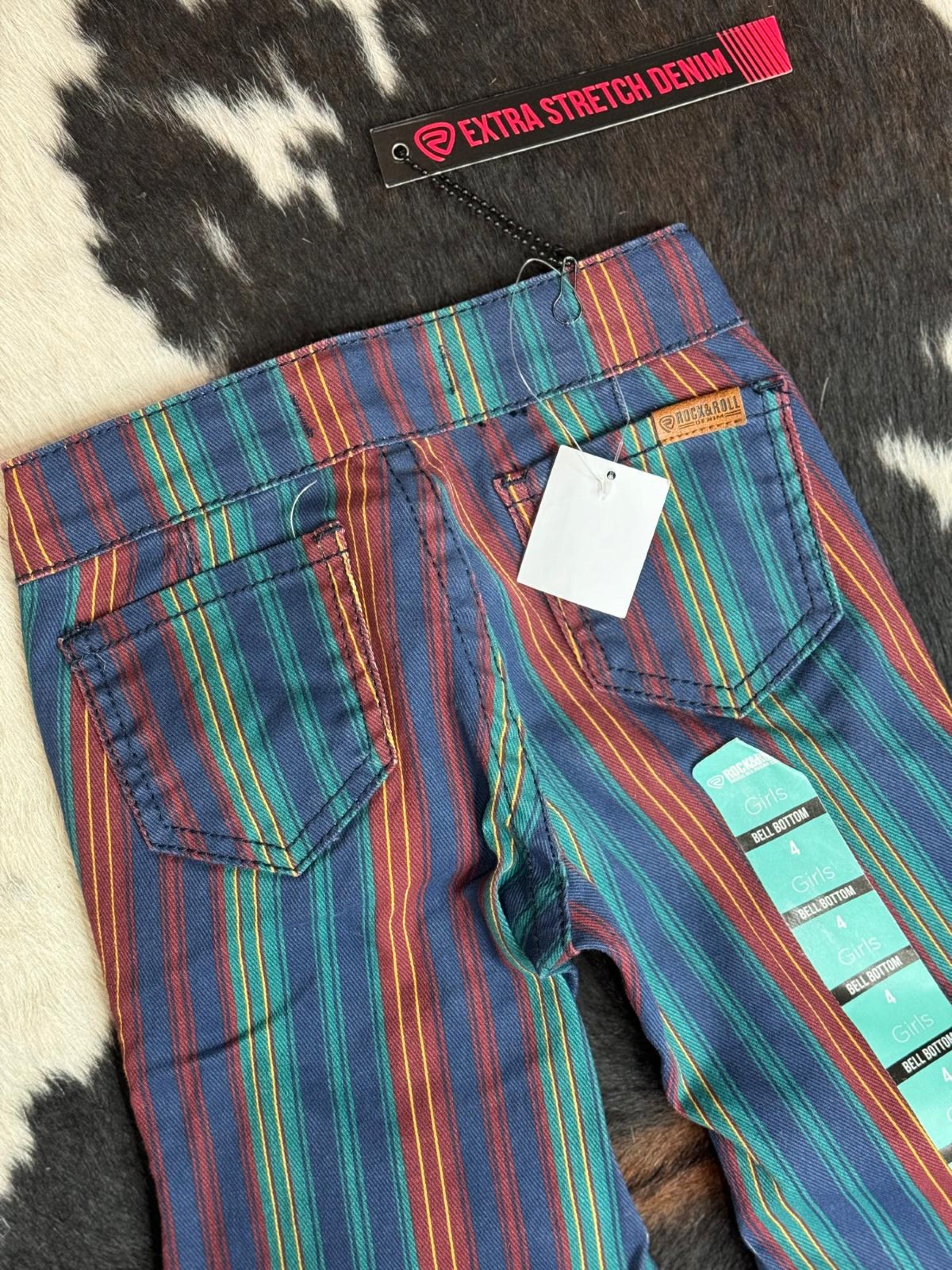 Girls Rock & Roll Navy Multi Color Stripe Niños