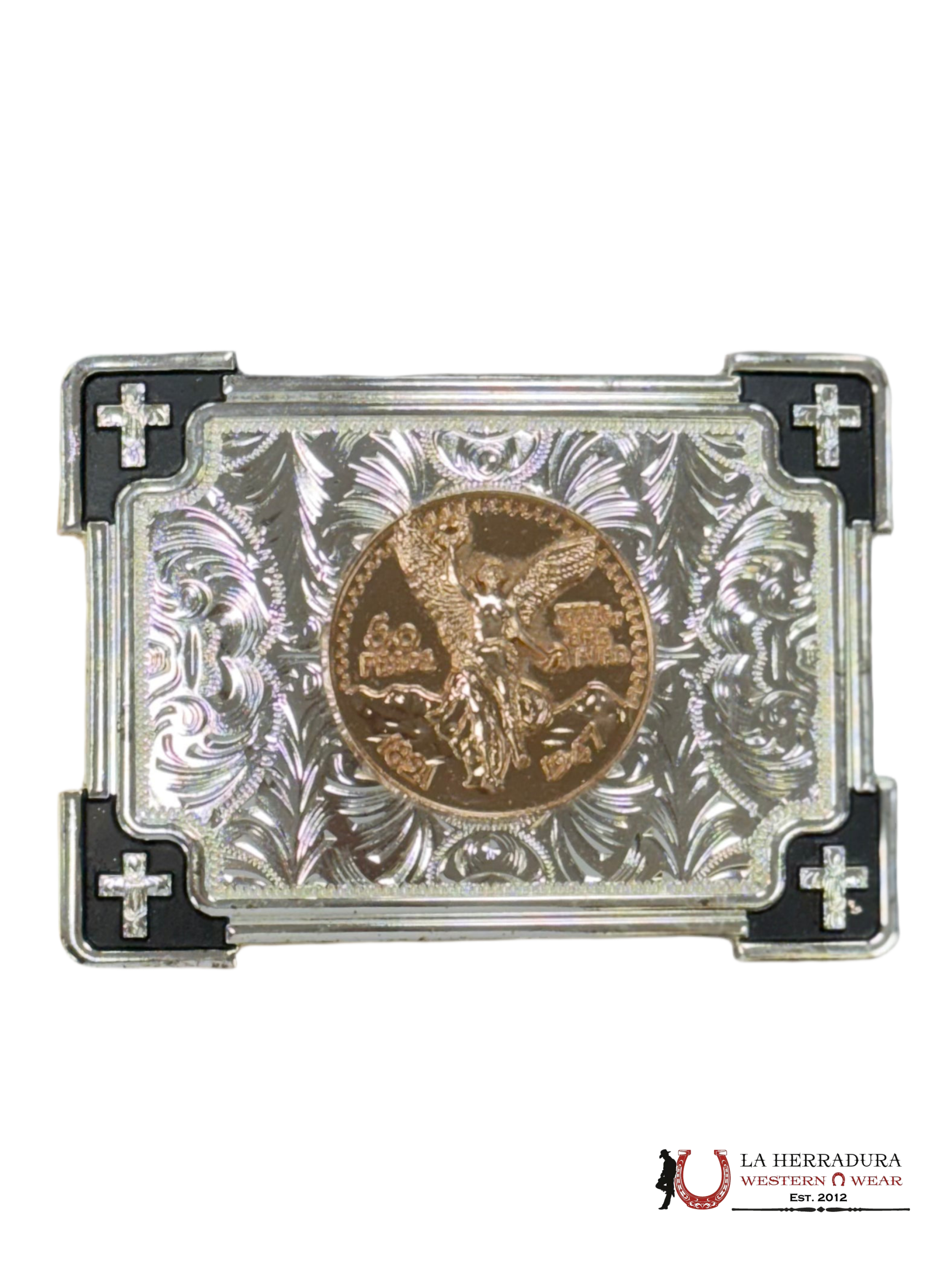 GOLD 50 PESOS BLACK DETAILS SILVER SQUARE BUCKLE ACCESORIOS