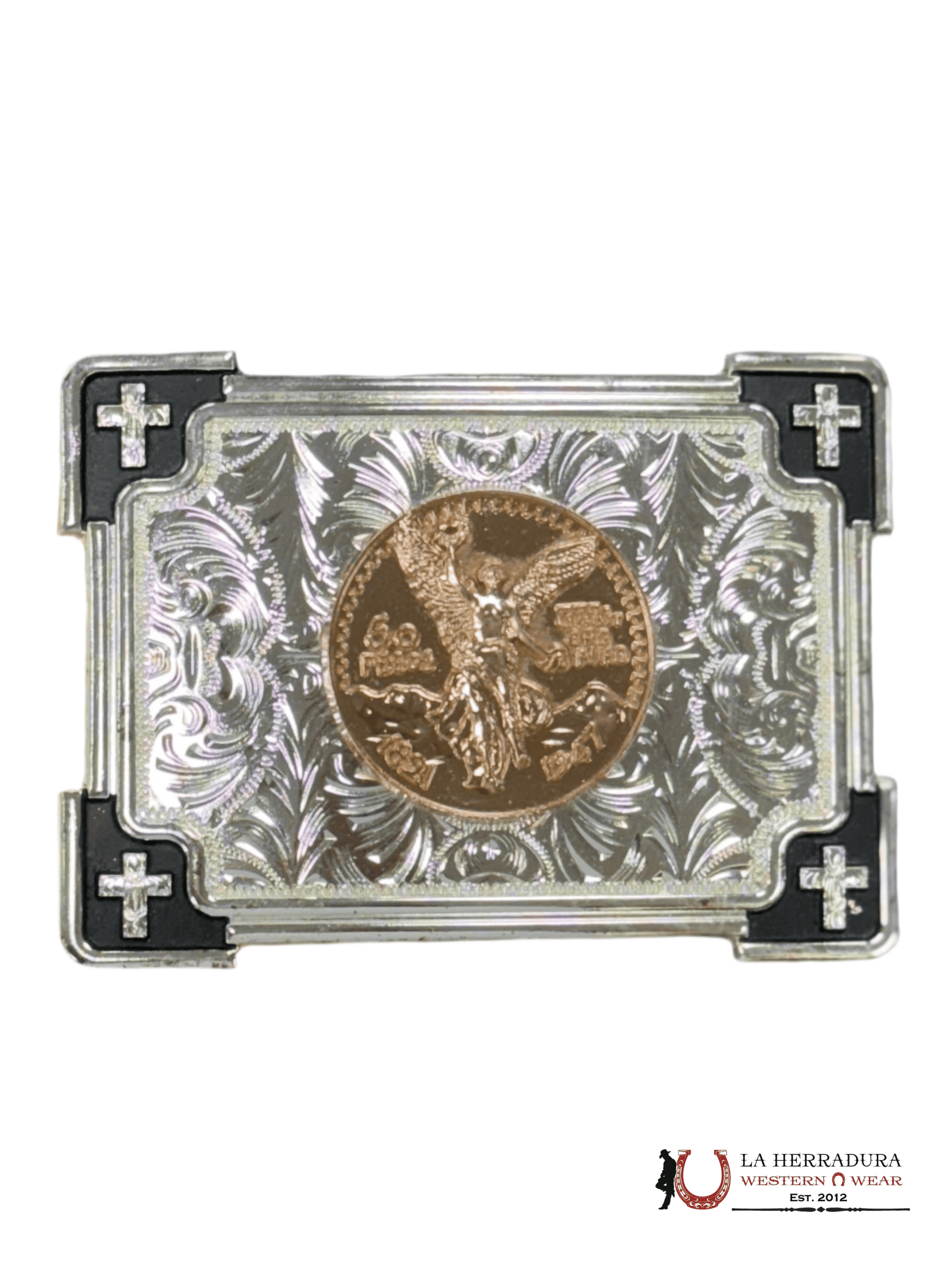 GOLD 50 PESOS BLACK DETAILS SILVER SQUARE BUCKLE ACCESORIOS