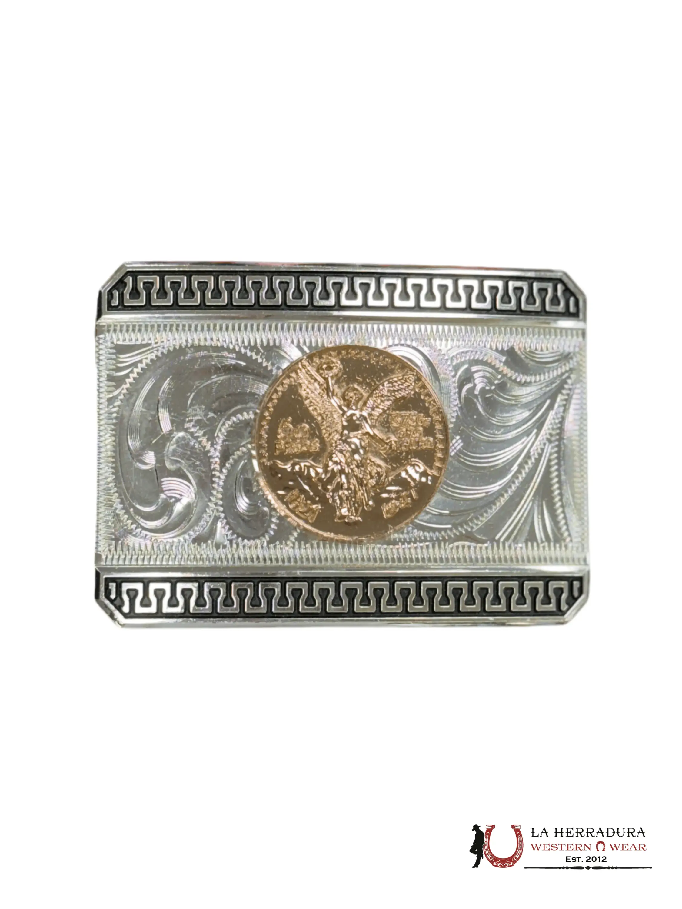 GOLD 50 PESOS SILVER AND BLACK SQUARE BUCKLE ACCESORIOS