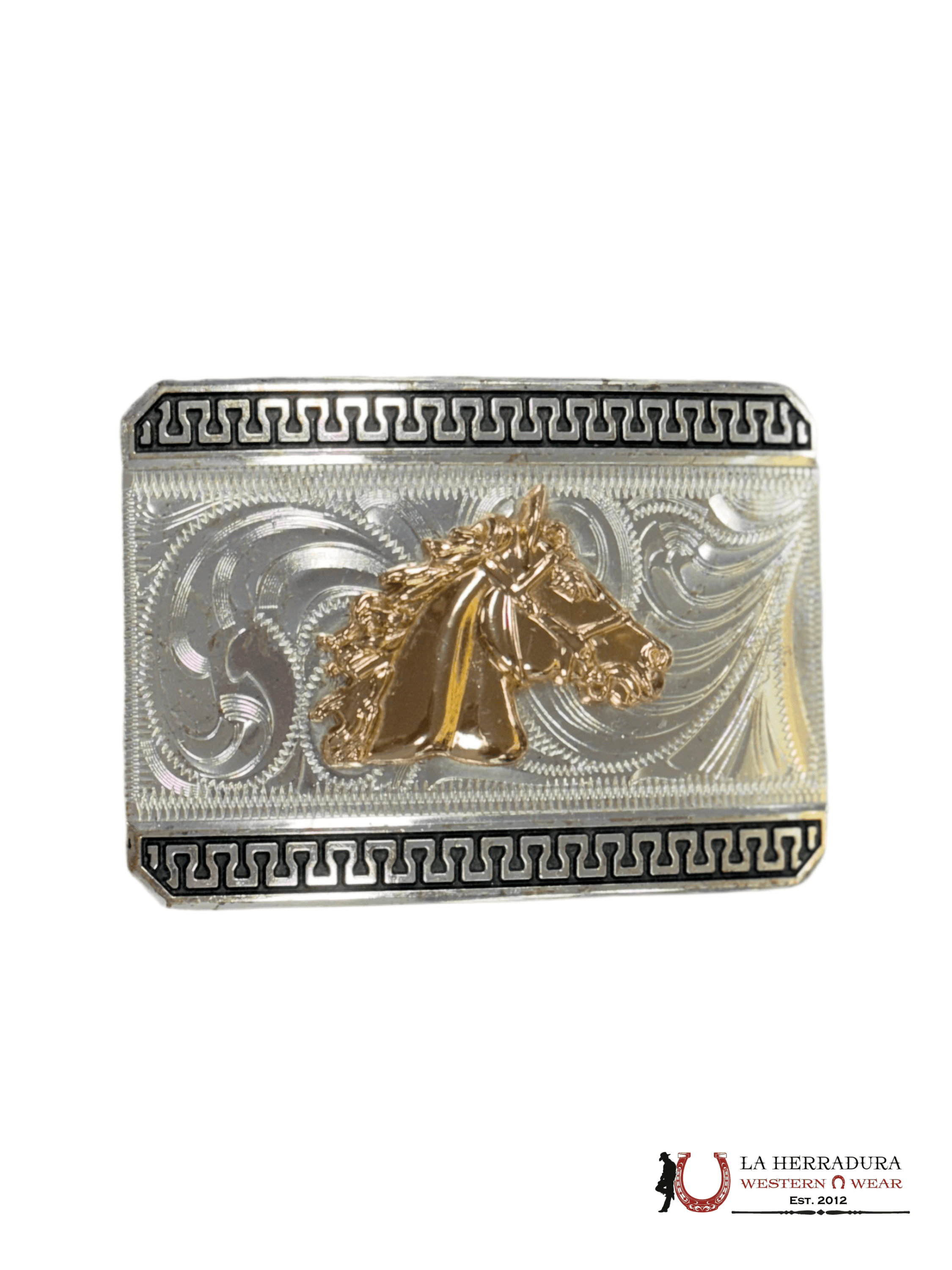 GOLD HORSE BLACK DETAILS SQUARE BUCKLE ACCESORIOS