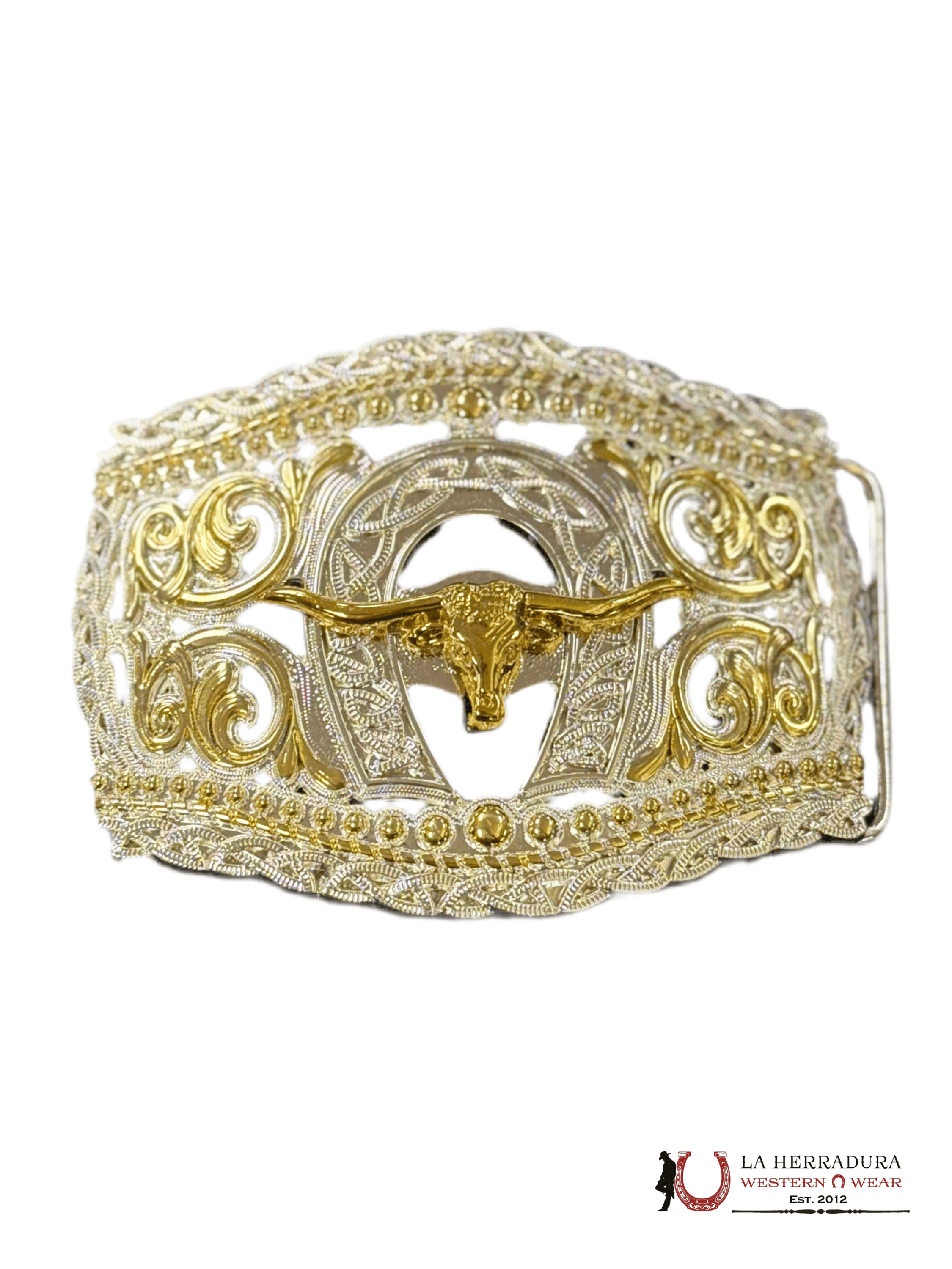 GOLD LONG HORN SILVER ROUND BUCKLE ACCESORIOS