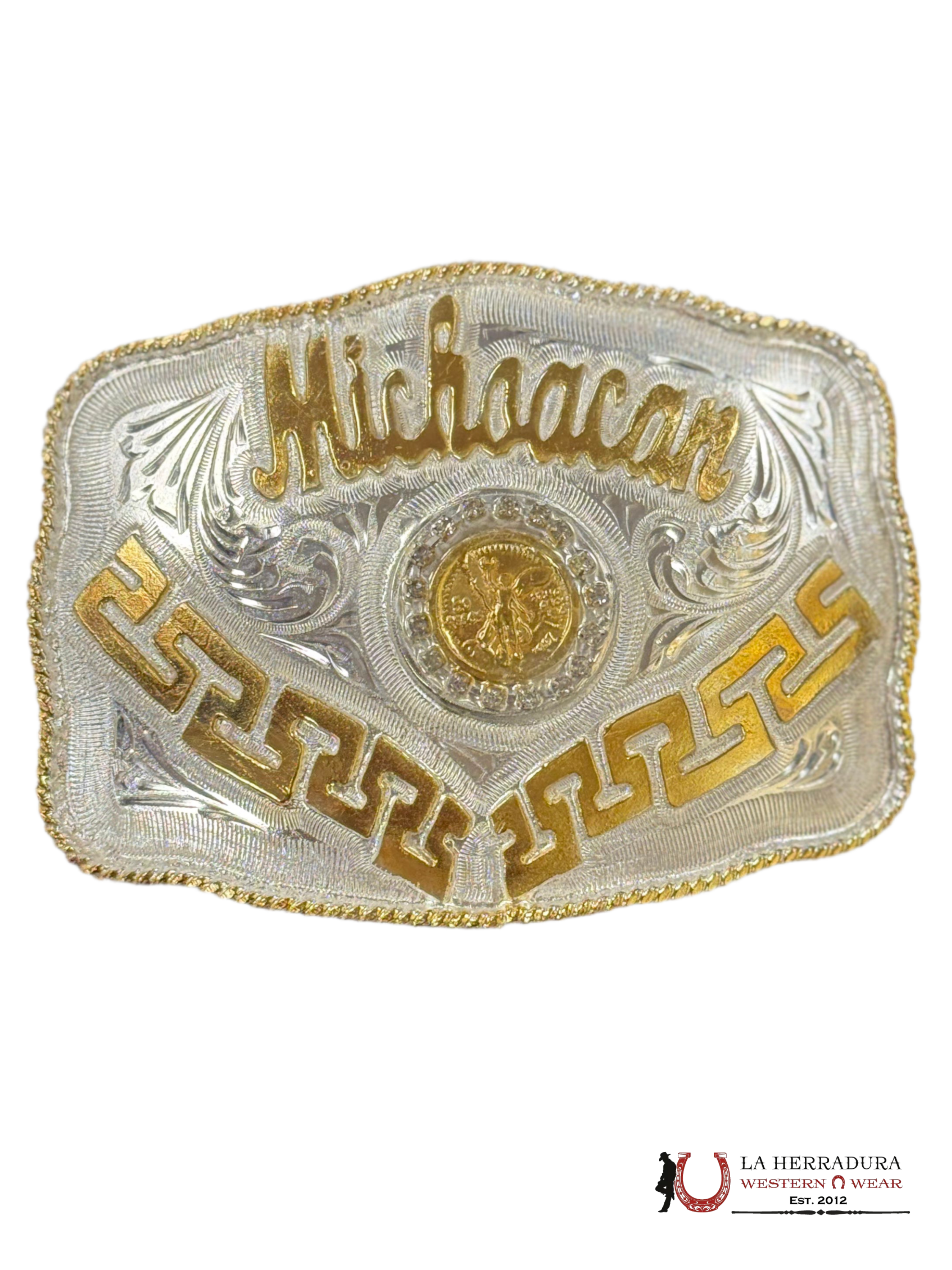 GOLD MICHOACAN AZTEC DESIGN SQUARE BUCKLE ACCESORIOS