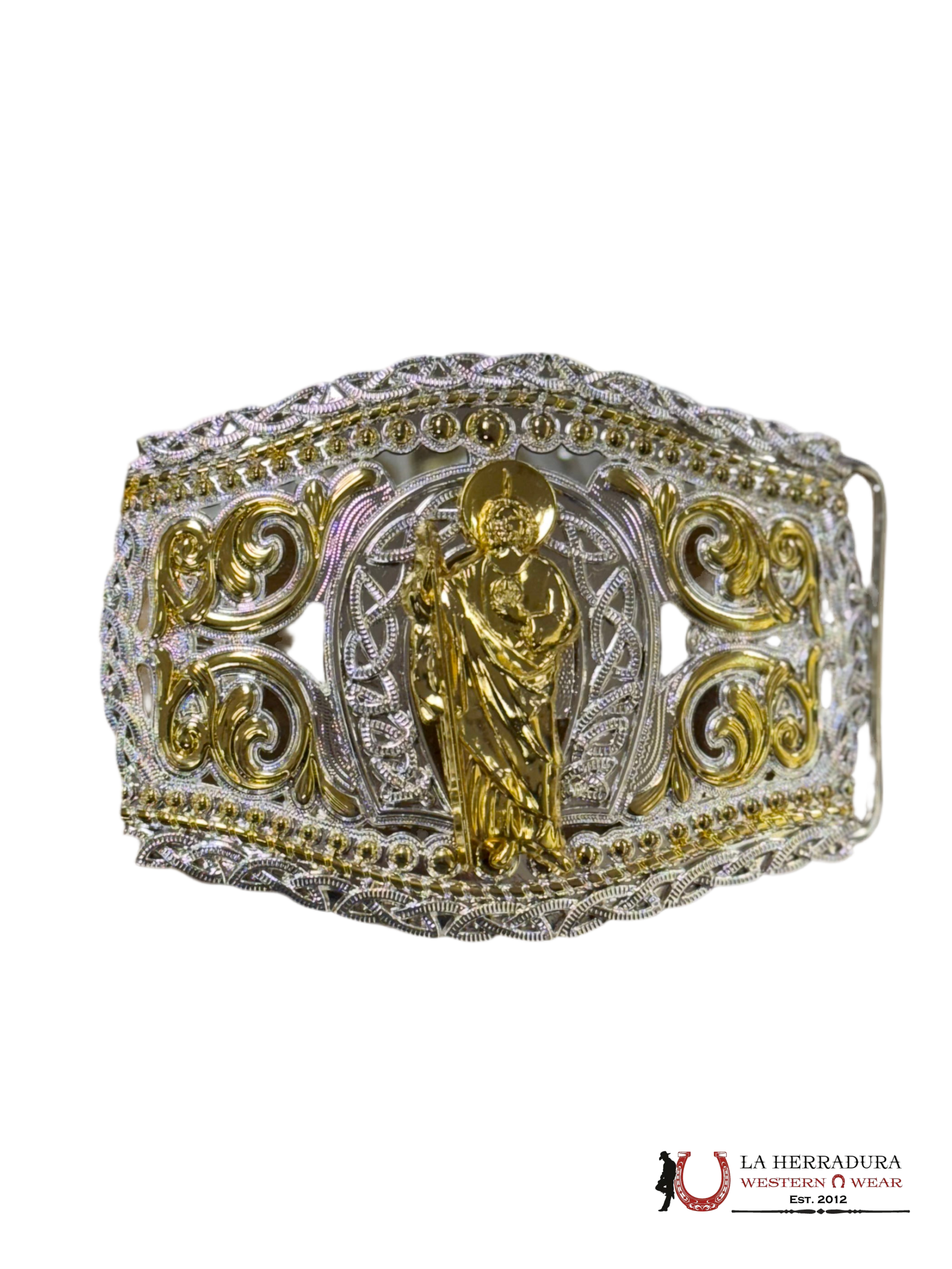 GOLD SAN JUDAS SILVER ROUND BUCKLE ACCESORIOS