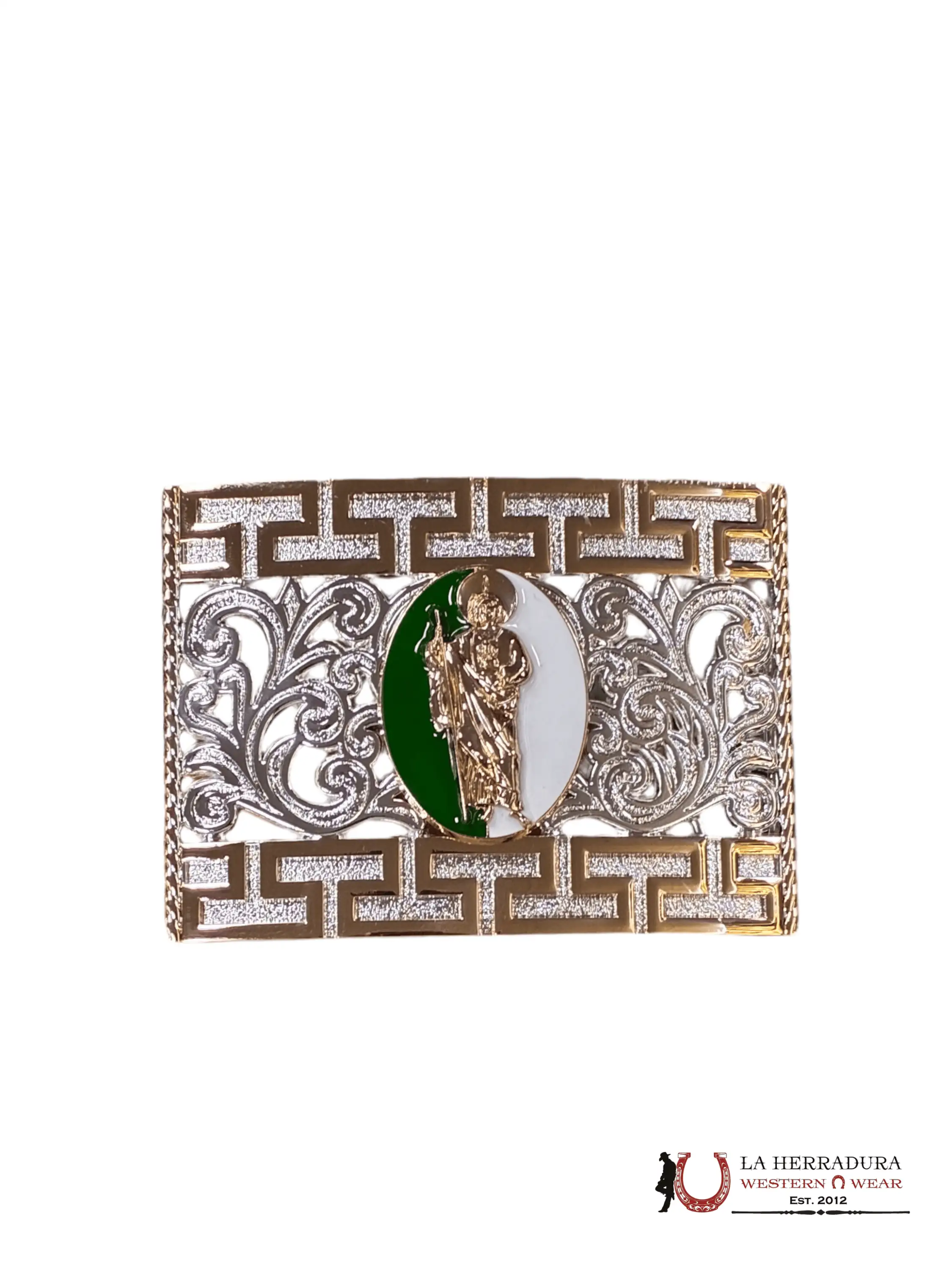 GOLD & SILVER SAN JUDAS SQUARE BUCKLE