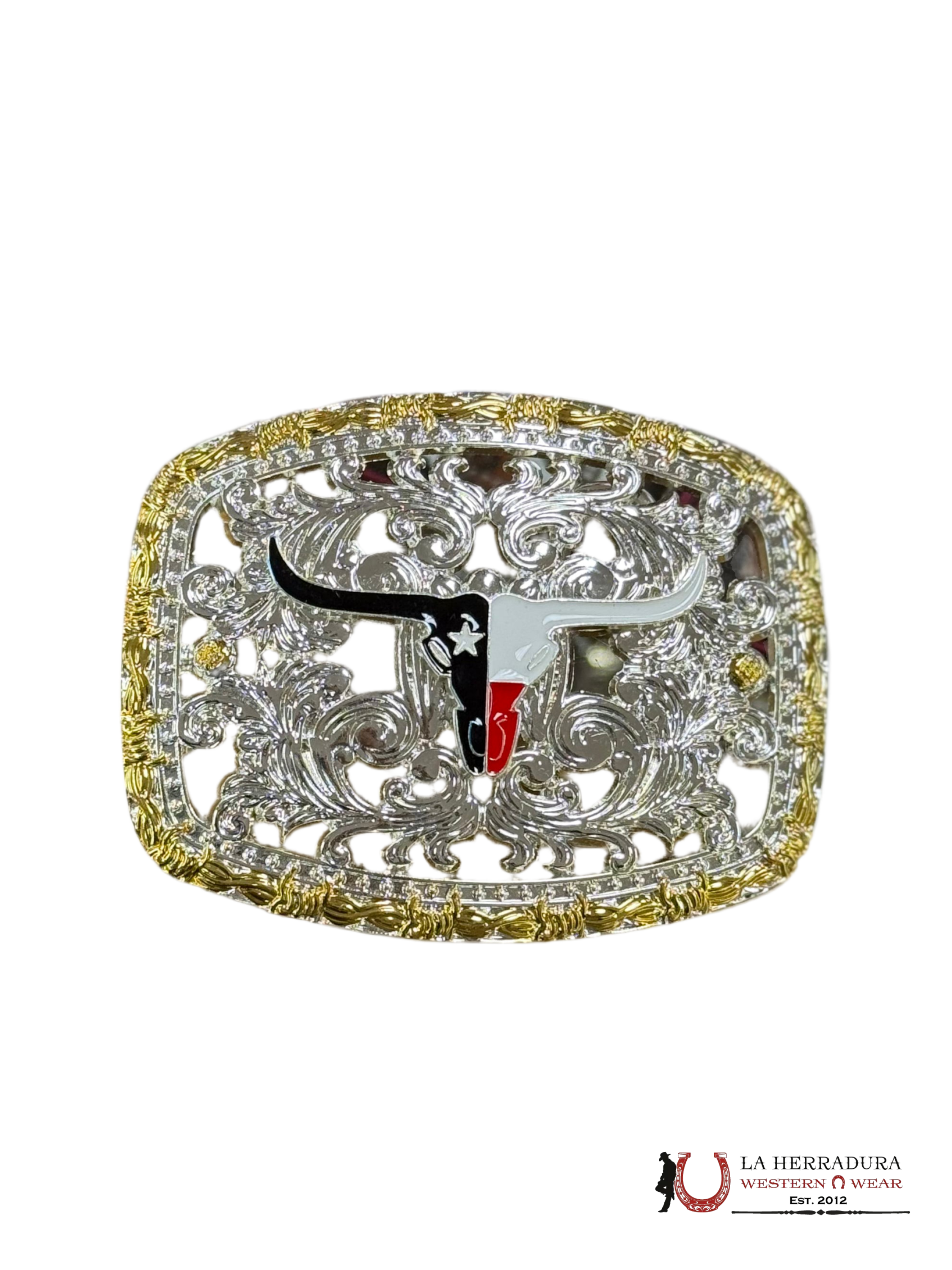 GOLD TEXAS LONG HORN SILVER SQUARE BUCKLE ACCESORIOS