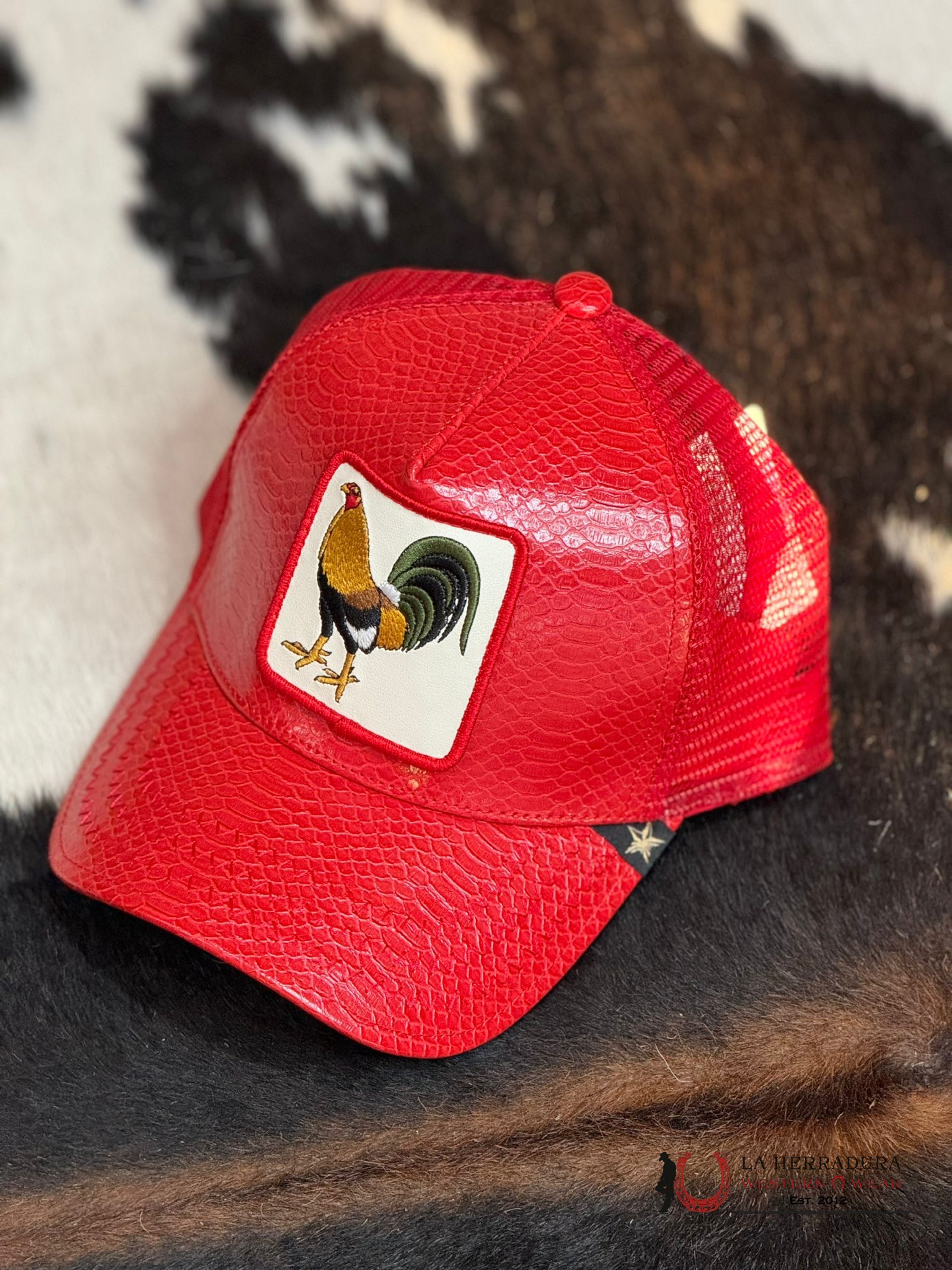 Gorra Rojo Lotería Gallo Leather Caps Mens Gorras Hombres