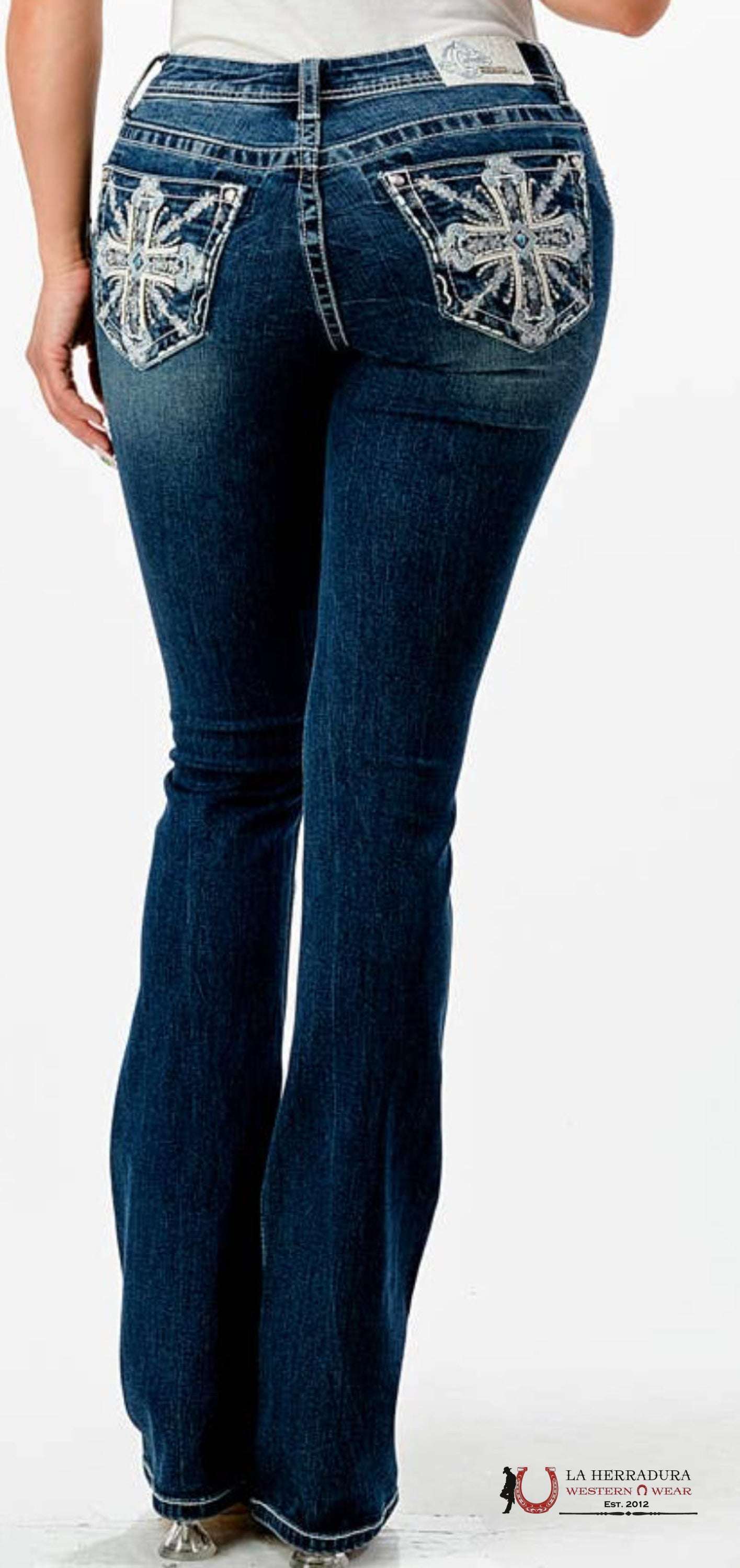 Grace in LA - Cross Embellishment Mid Rise Boot Cut 32’’ | EB-51756-32