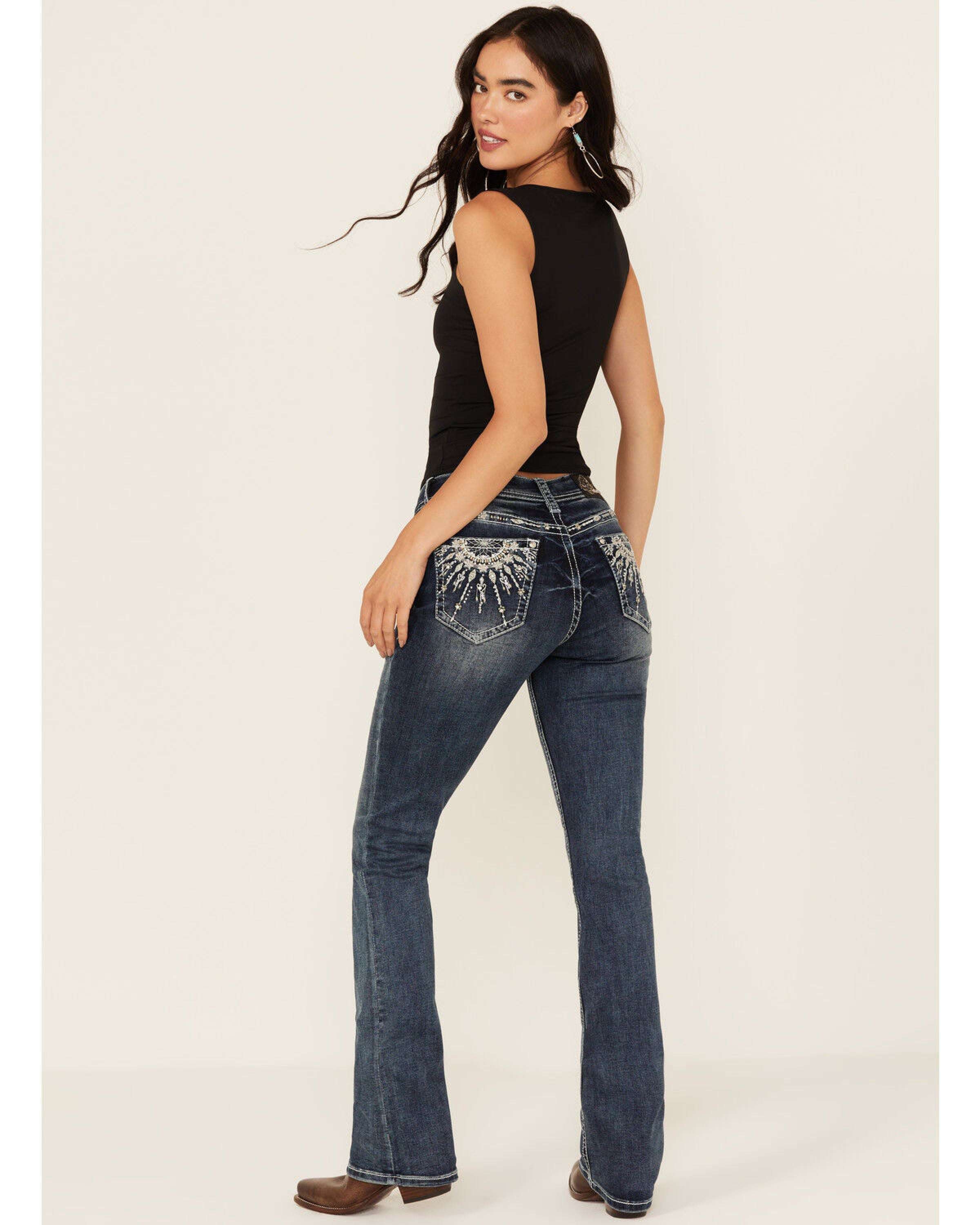 GRACE IN LA DARK WASH FLOWER/HEART EMBROIDERED WOMEN JEAN EB81706-30