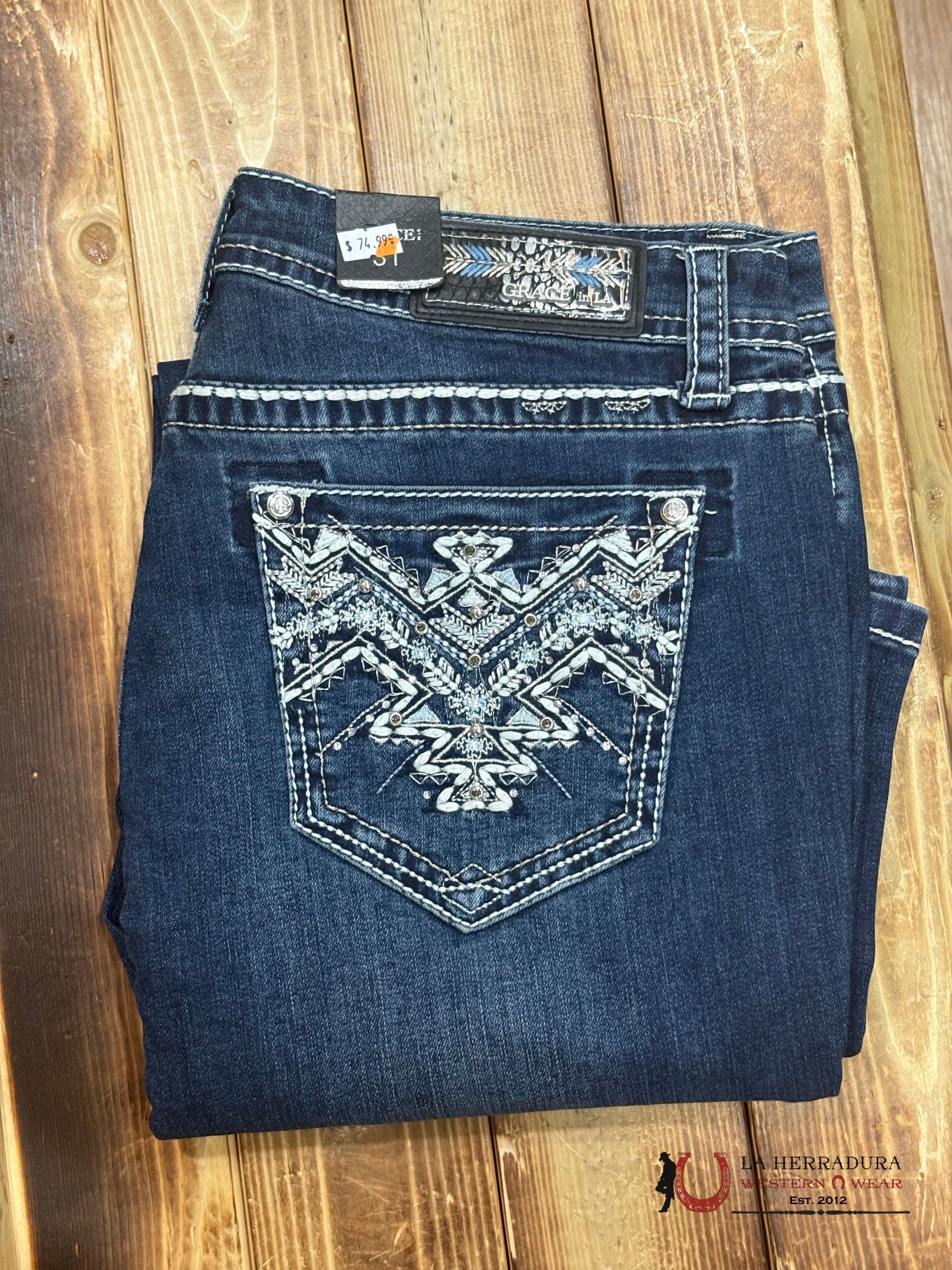GRACE IN LA EASY FIT JEANS Aztec Embroidery EB51717SL-32