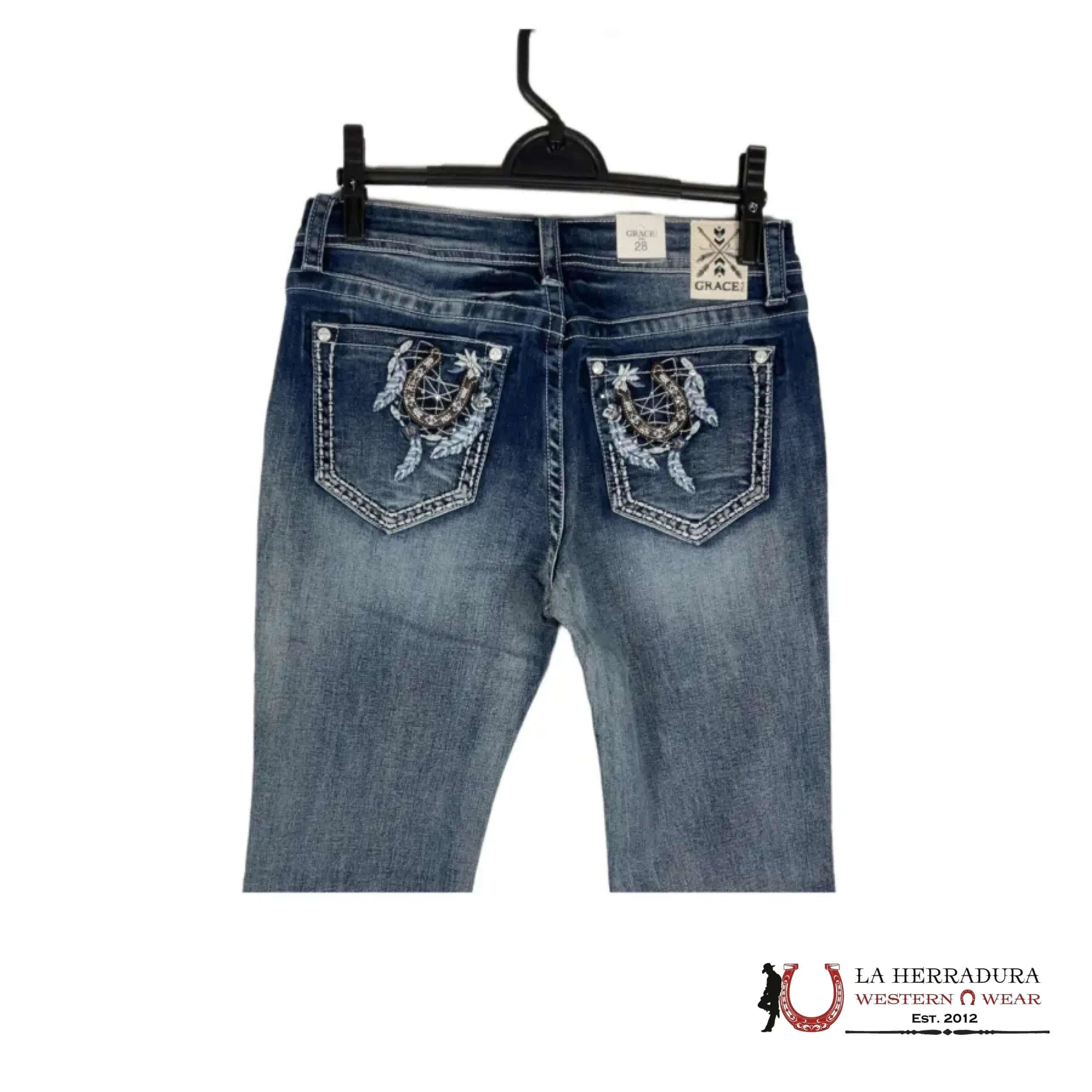 GRACE IN LA EASY FIT JEANS HORSE SHORE WITH CUTE FEATHERS EBS606