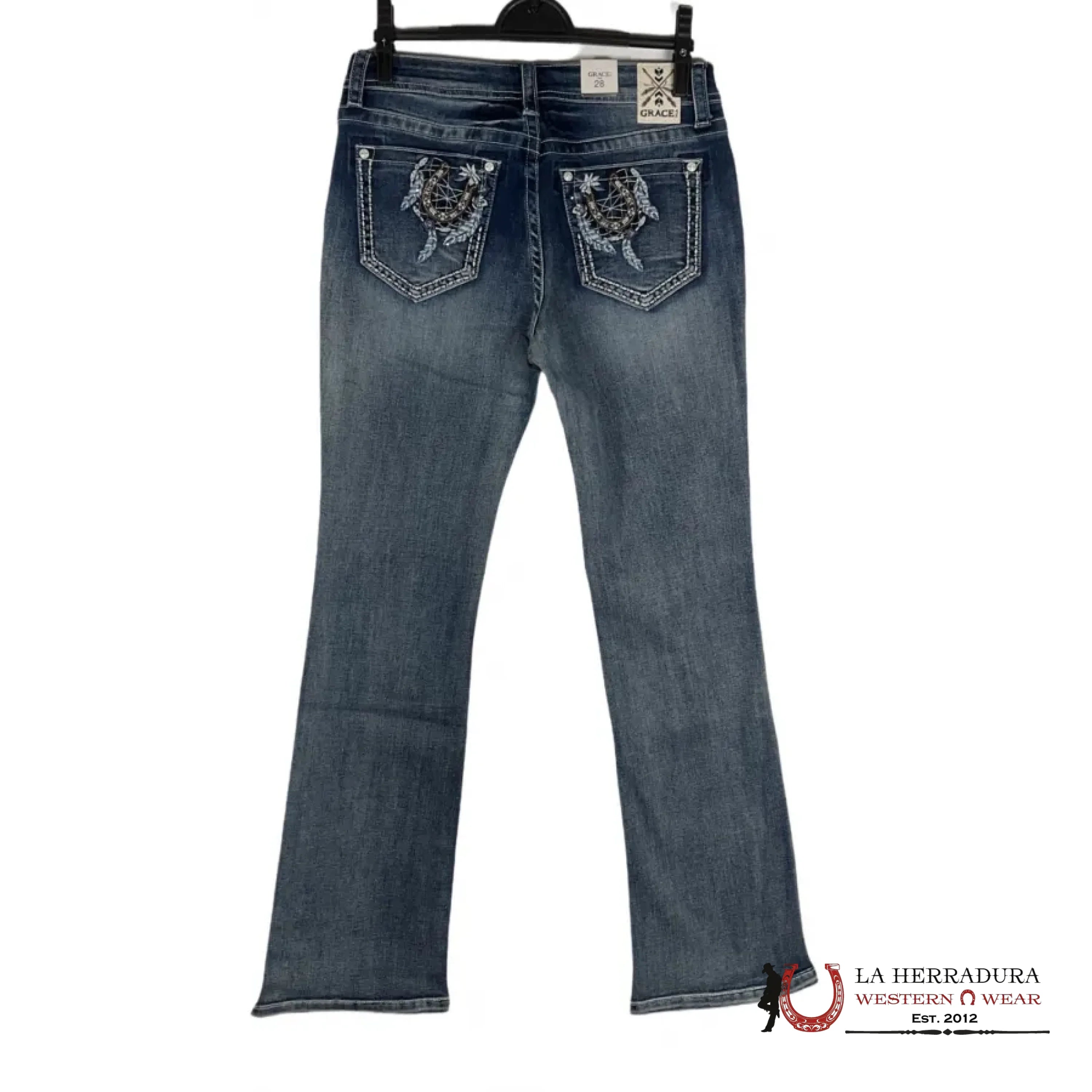 GRACE IN LA EASY FIT JEANS HORSE SHORE WITH CUTE FEATHERS EBS606