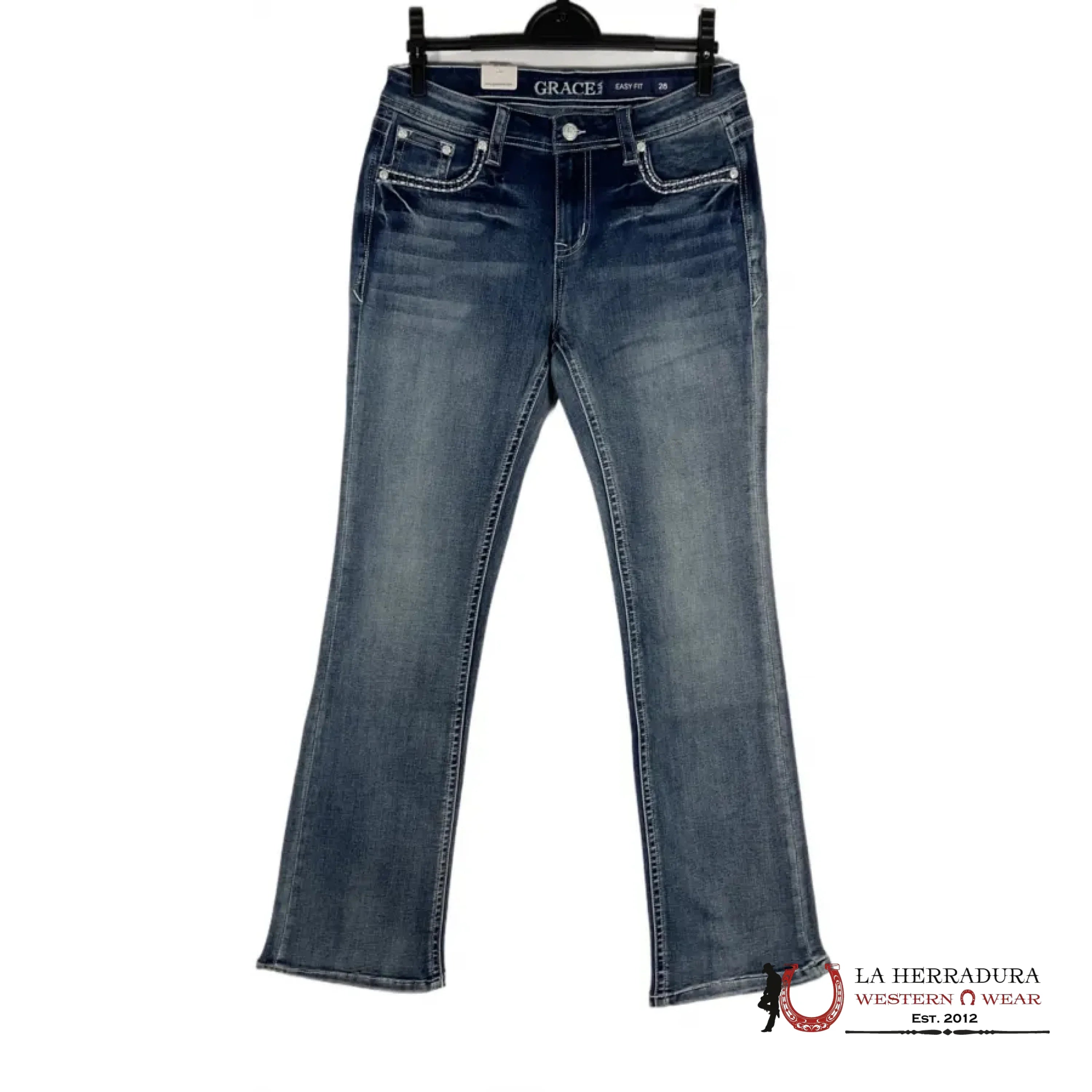 GRACE IN LA EASY FIT JEANS HORSE SHORE WITH CUTE FEATHERS EBS606