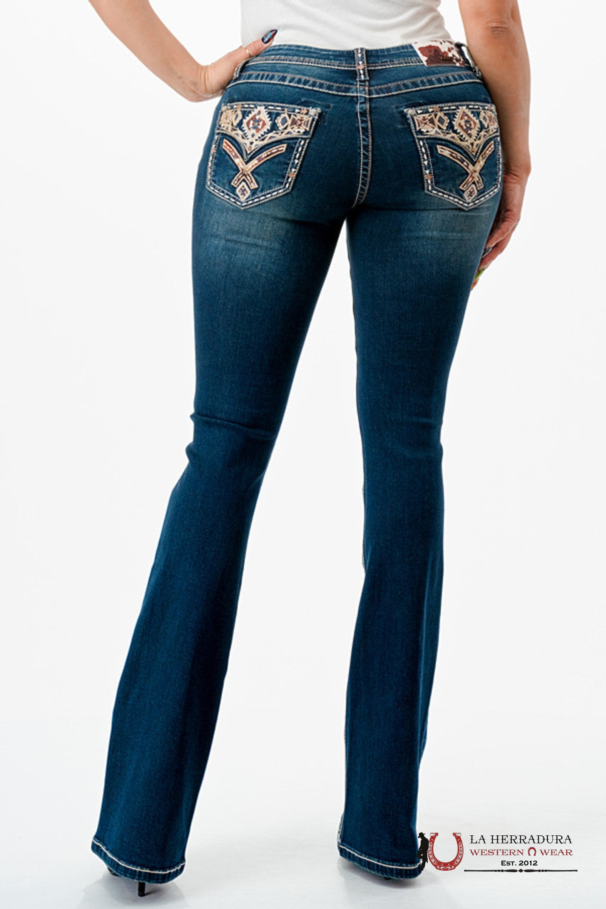 GRACE IN LA EASY FIT JEANS GRACE IN LA HORSEHIDE TRIM FLARE - LADIES JEANS - EB61802