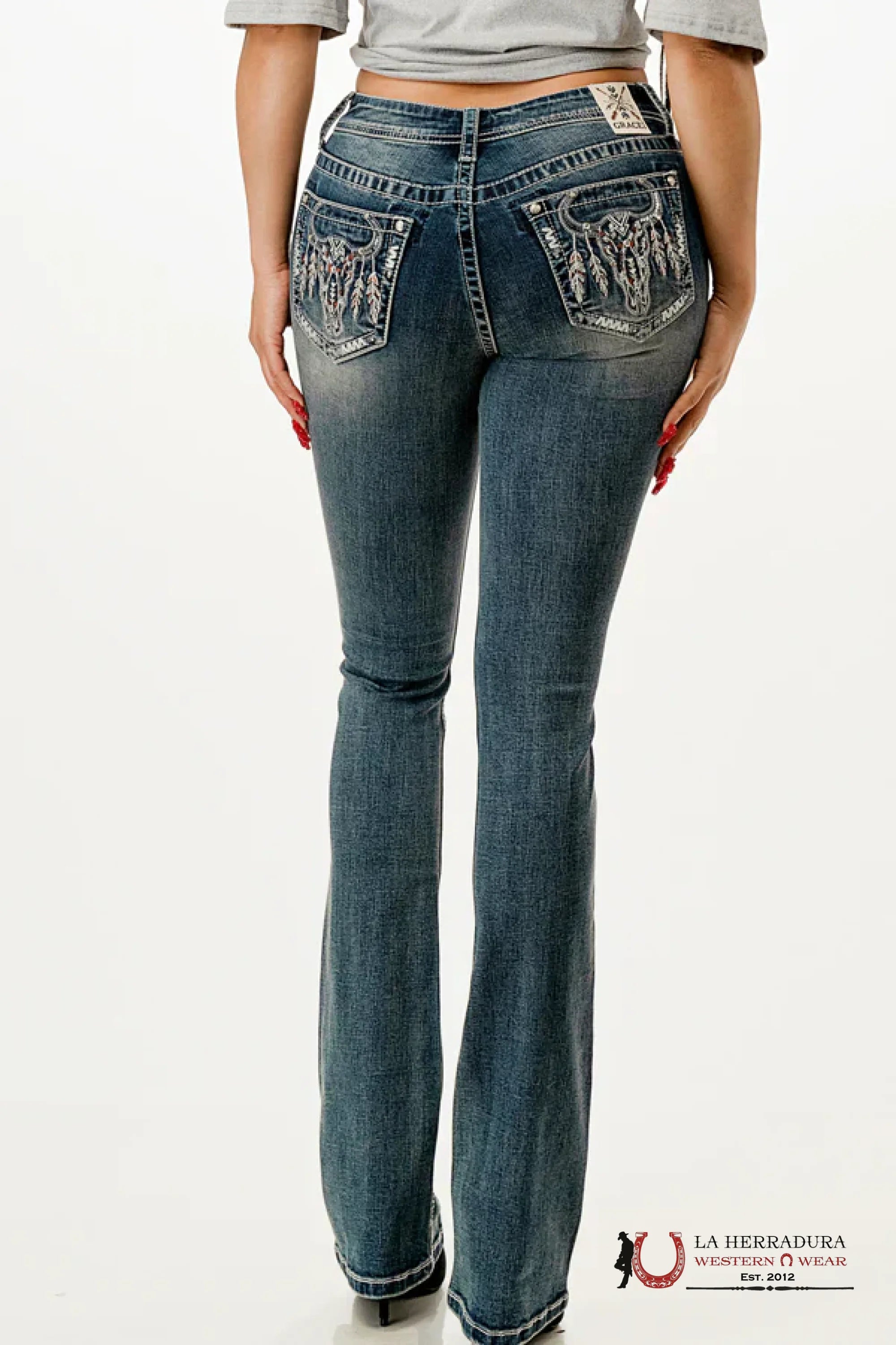 Grace in LA Steer Head Easy Fit Jeans EBS600-32