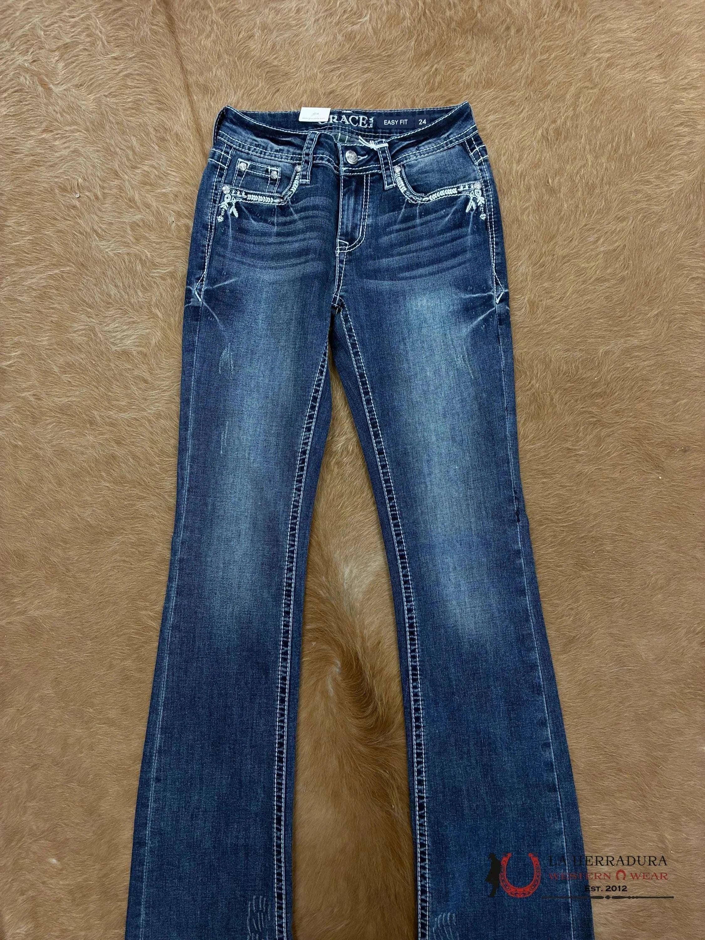 GRACE IN LA WHITE TRIANGLE JELLY FISH EMBROIDERED WOMEN JEAN EB61811-32