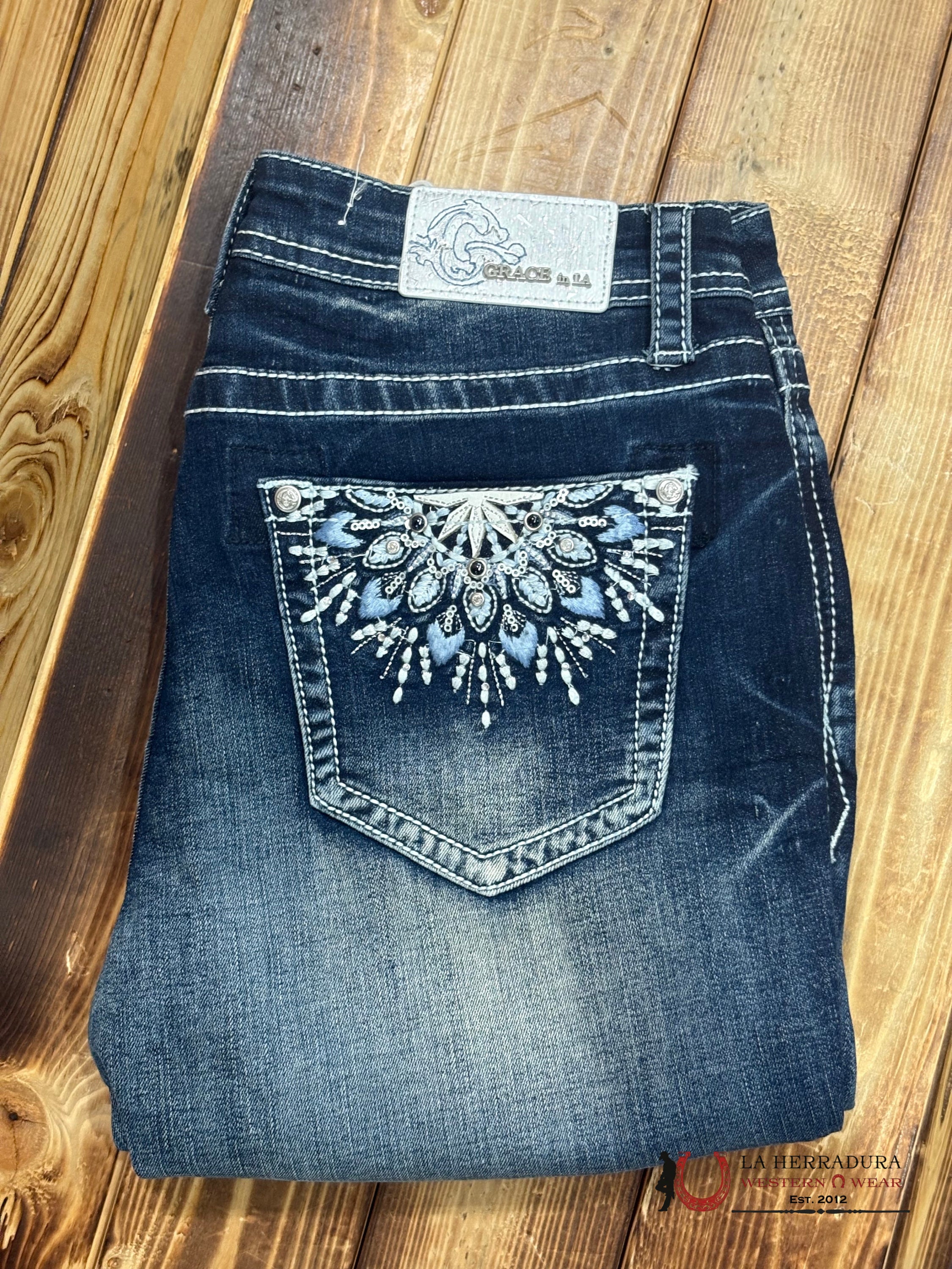 GRACE IN LA WOMEN’S DARK WASH GLITTERY FLOWER EBS605-32