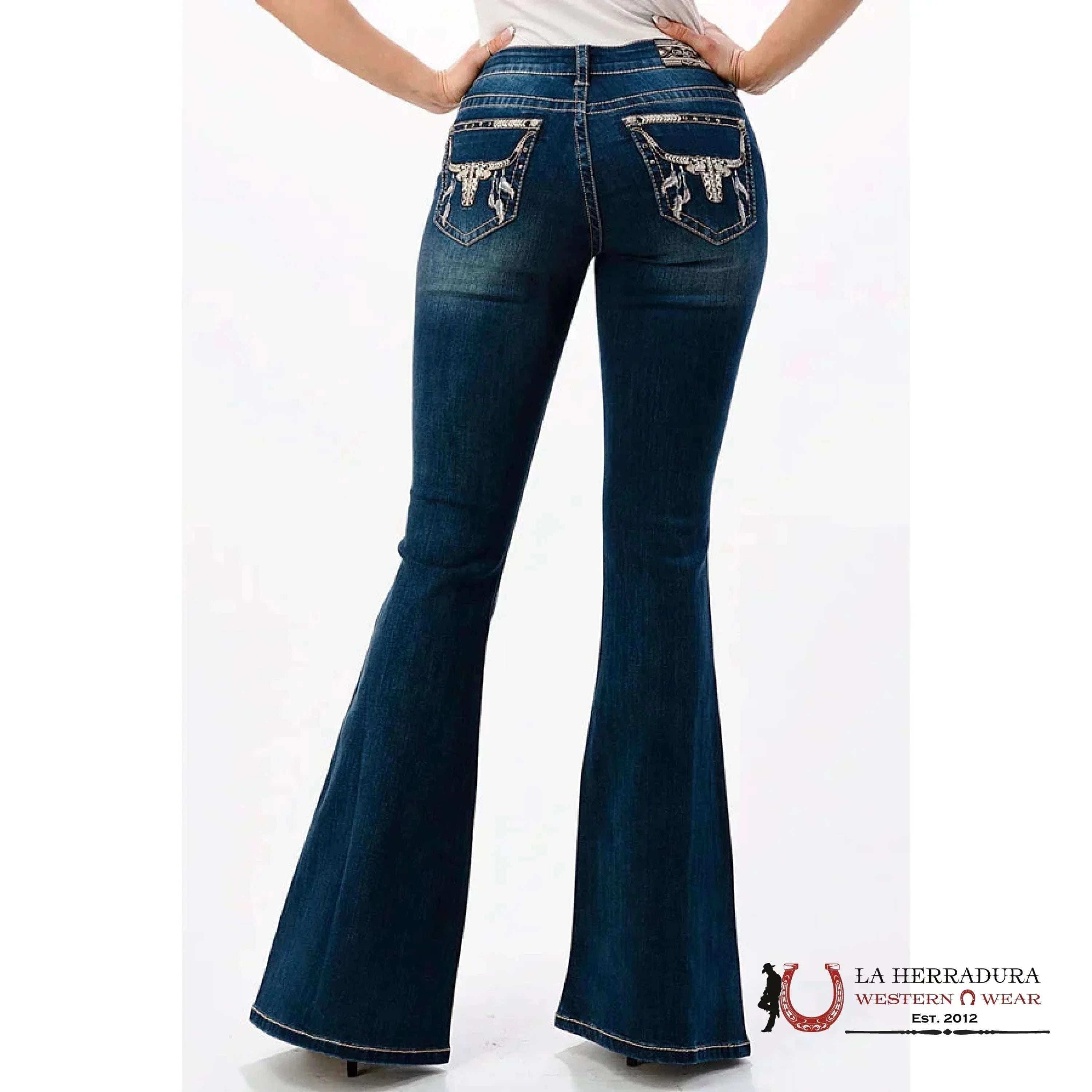 GRACE IN LA WOMEN’S EASY FLARE JEANS - LONGHORN HEAD EL61607