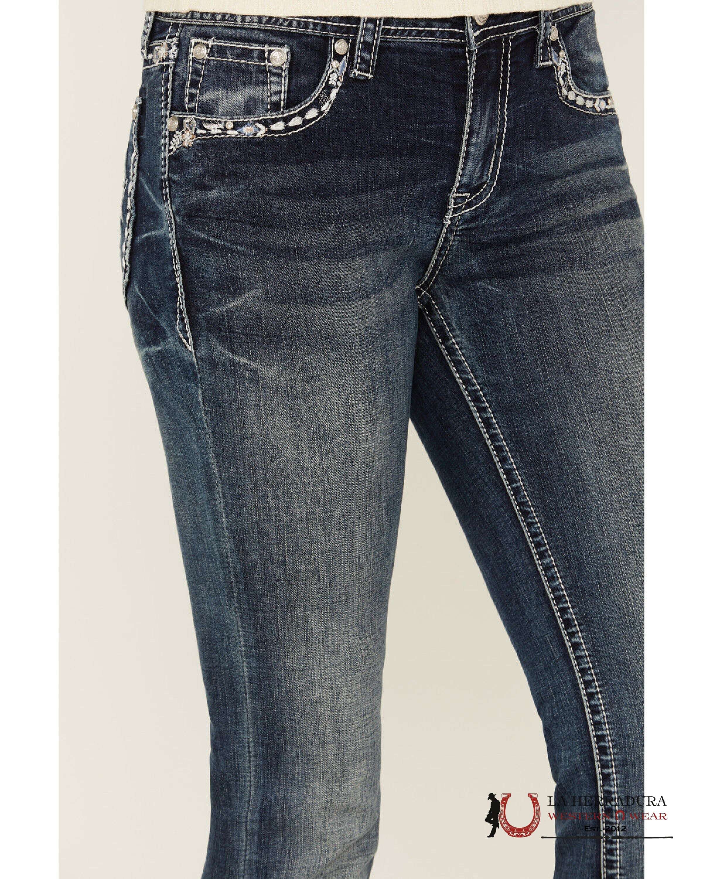 GRACE IN LA WOMEN’S MEDIUM WASH DIAMOND EMBOSSED BLING BOOT CUT JEANS EB61719
