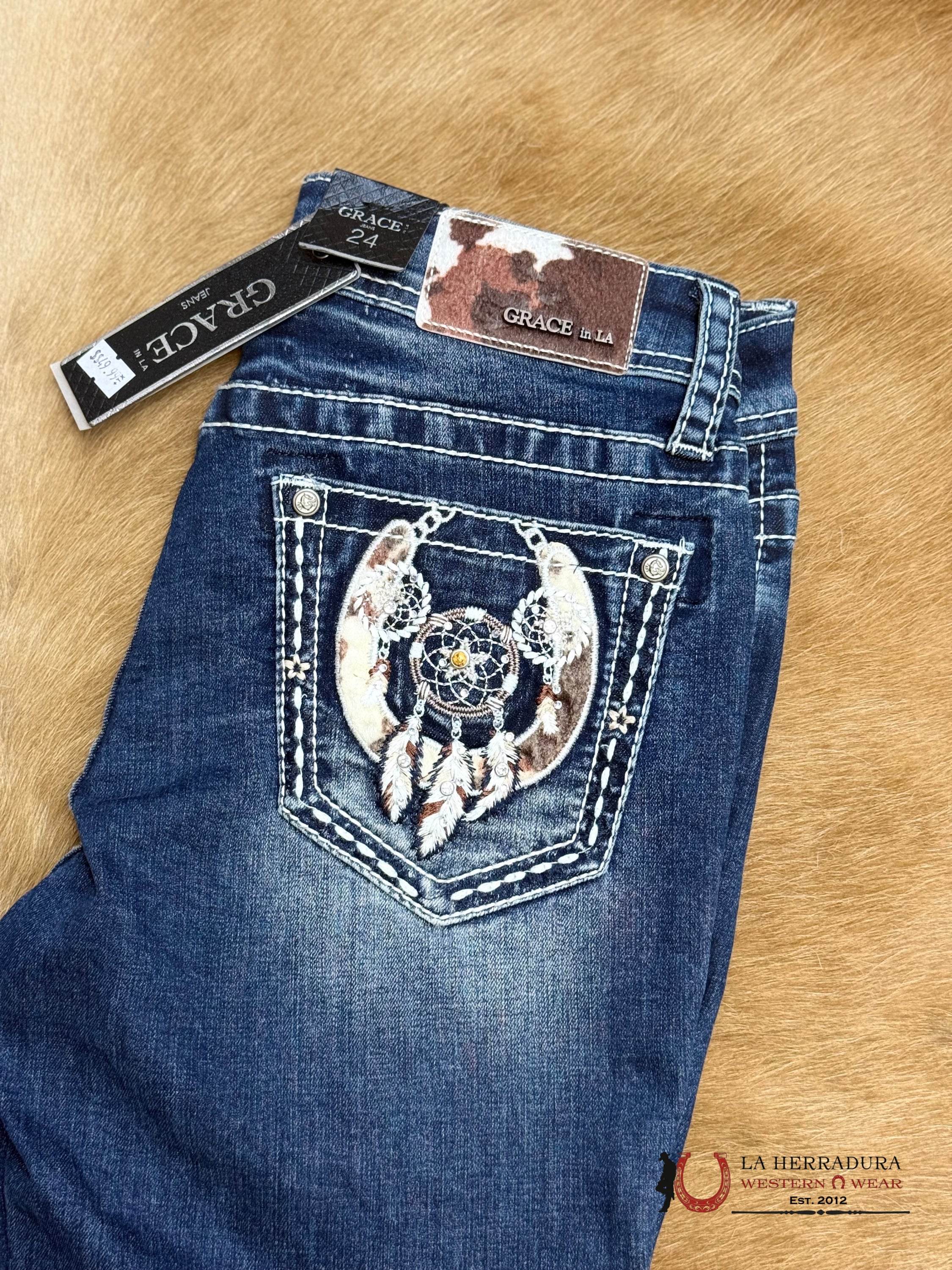 GRACE JEAN BOOT CUTE DARKE BLUE HORSE SHOSE COW PRINT EMBROIDERY EBS762-30 ROPA MUJERES