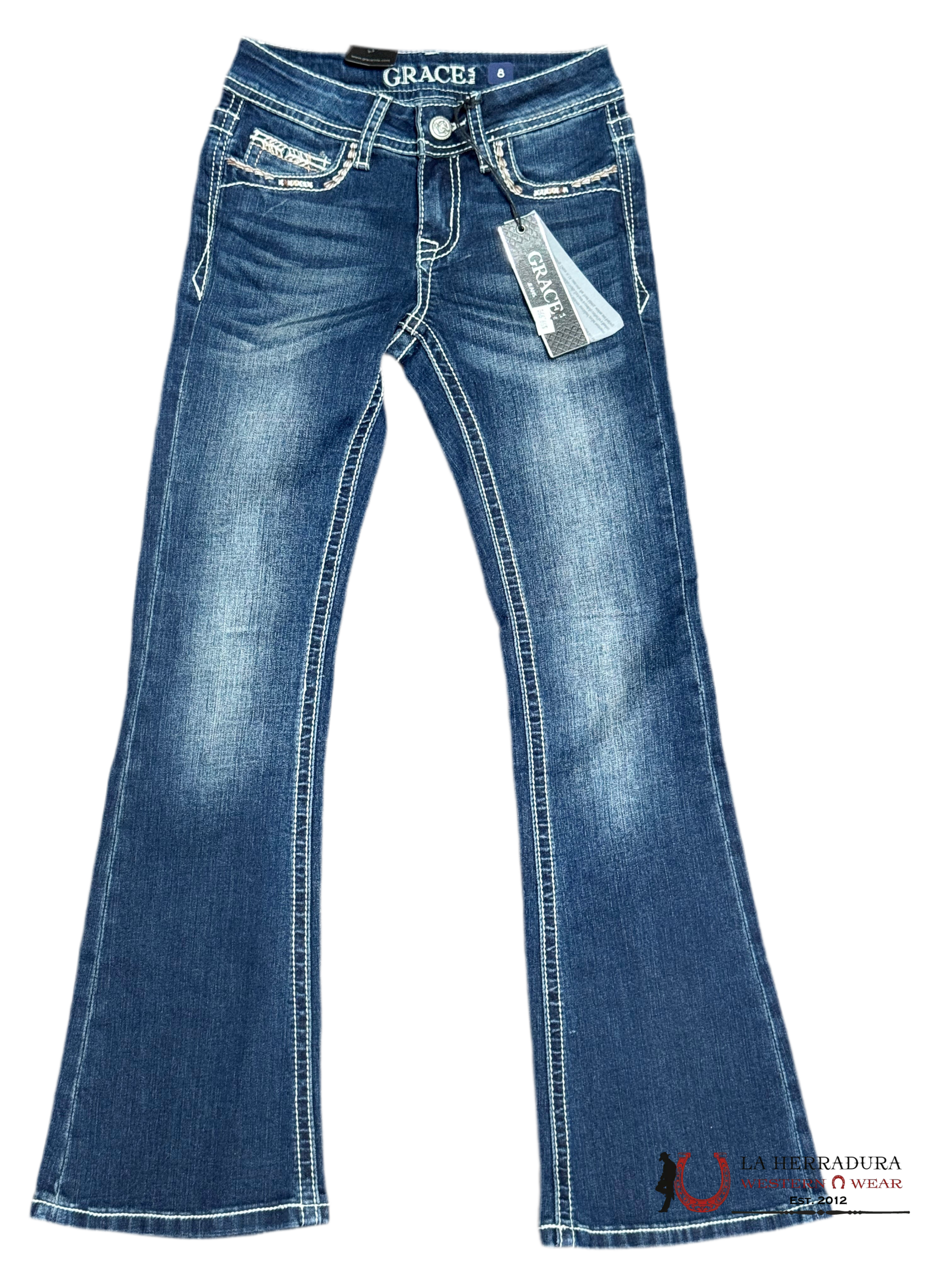 GRACE JEANS GIRL DARK WASH WITH EMBROIDERY ON BAG GBS576 NIÑOS