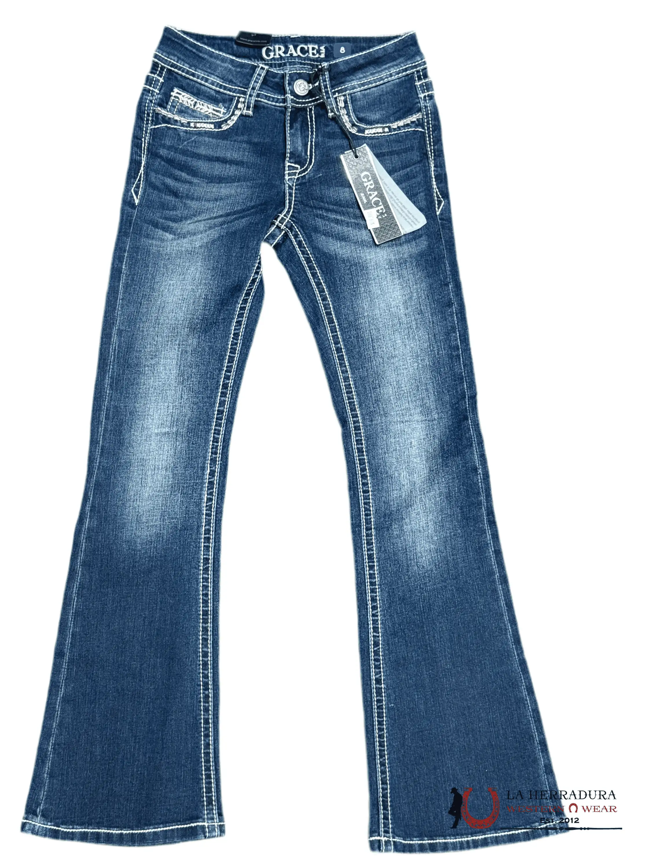 GRACE JEANS GIRL DARK WASH WITH EMBROIDERY ON BAG GBS576 NIÑOS