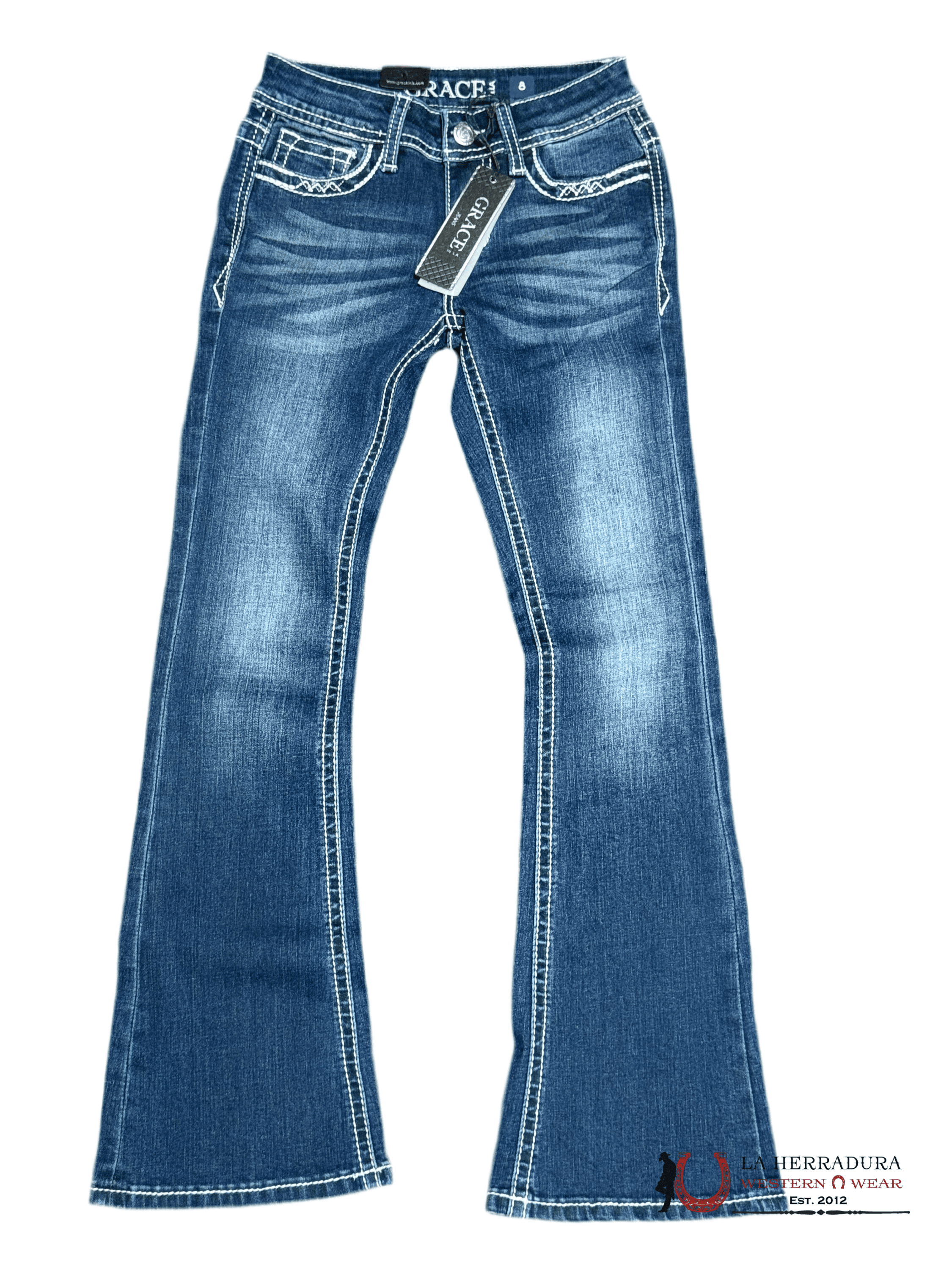 GRACE JEANS GIRL DARK WASH WITH EMBROIDERY ON THE BAG AND GLITTER GBS590 NIÑOS