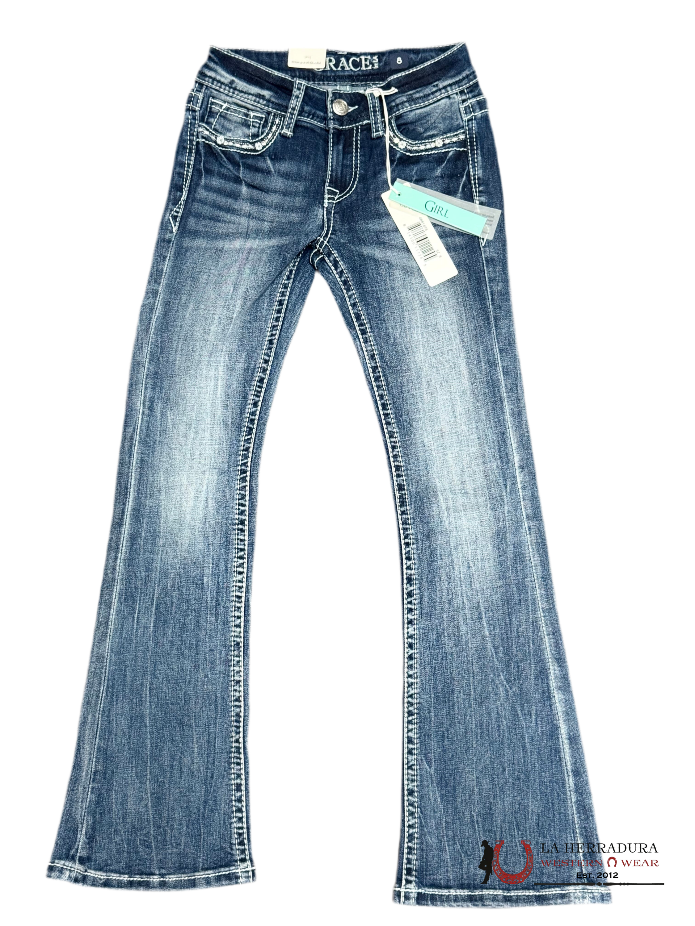 GRACE JEANS GIRL MEDIUM DARK WASH WITH RHINESTONE BAG GB81698 NIÑOS