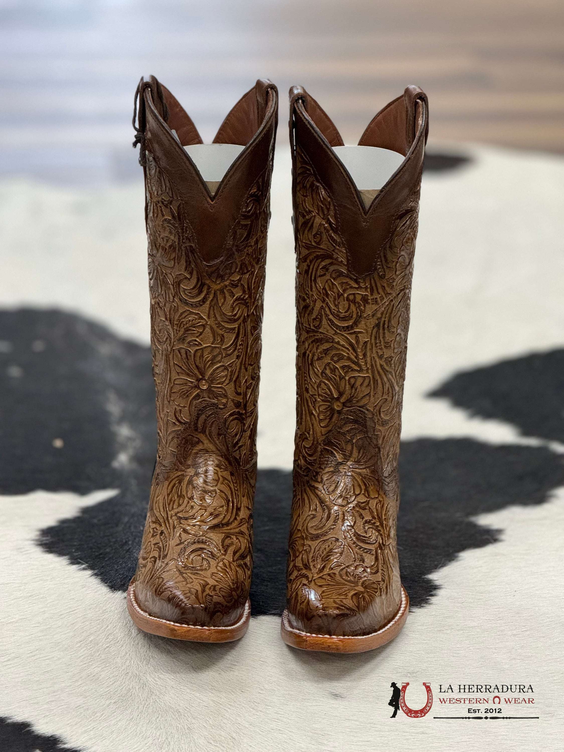 Hand Tooled Flor De Luz Miel Point Toe Botas Mujeres