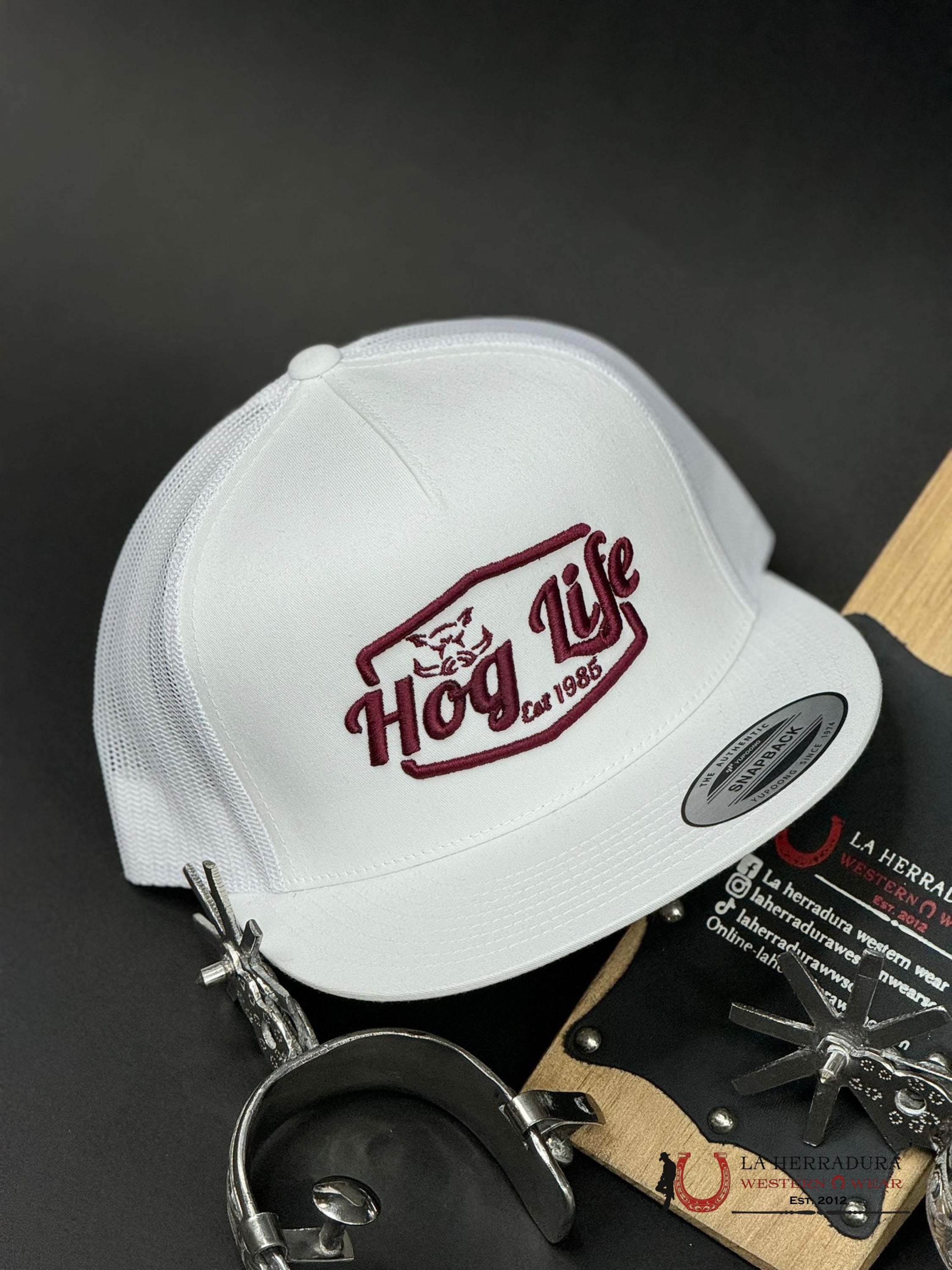 Hog Life Burgundy White Cap Caps Mens Gorras Hombres