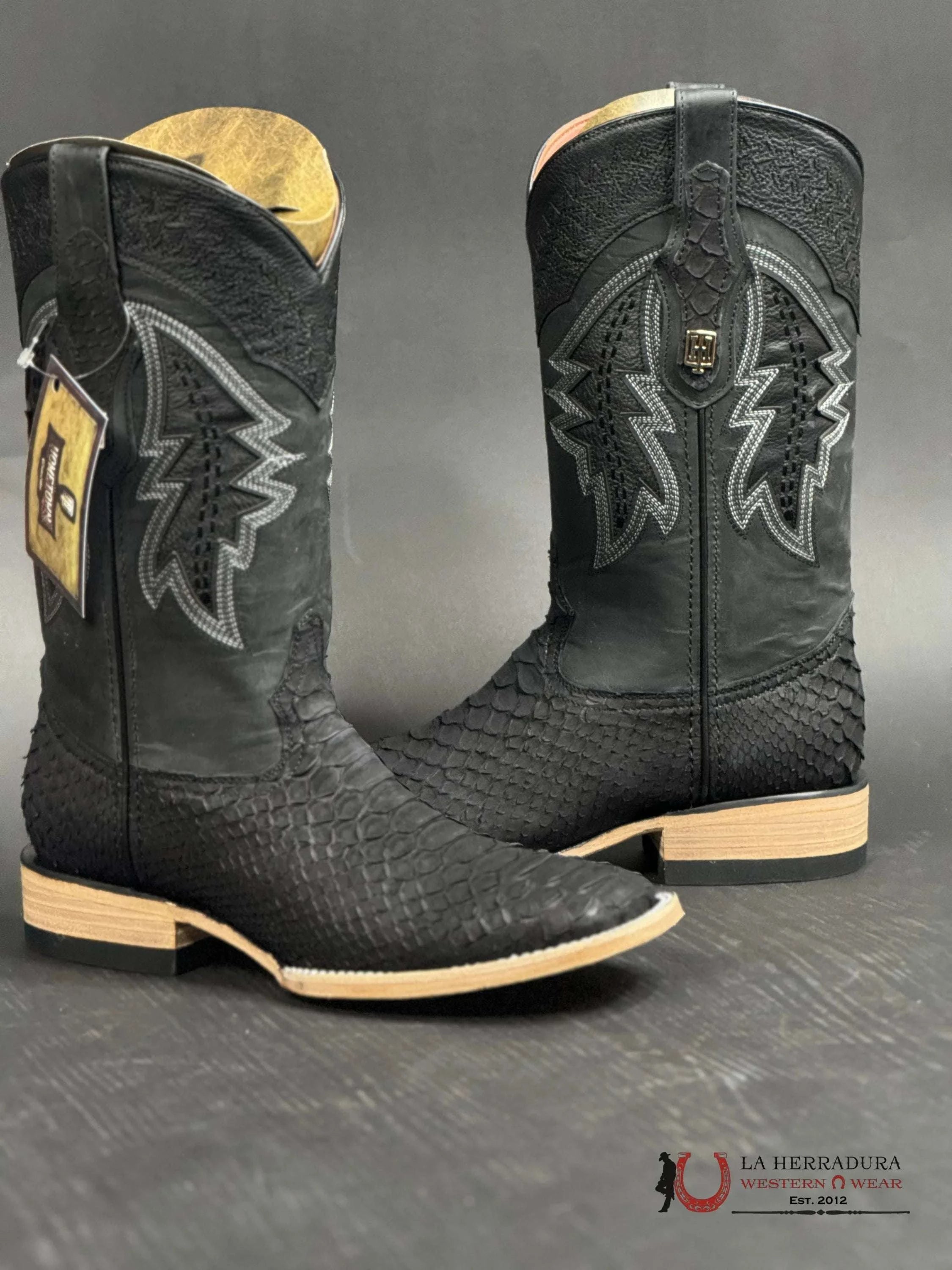 Hometown Men Python Black Matte Square Toe Botas Hombres