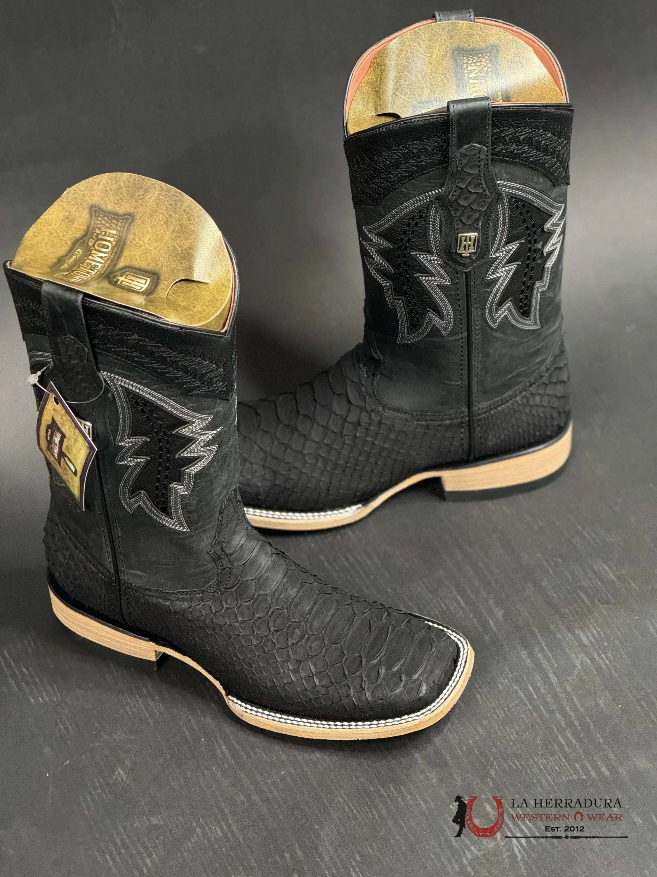 Hometown Men Python Black Matte Square Toe Botas Hombres