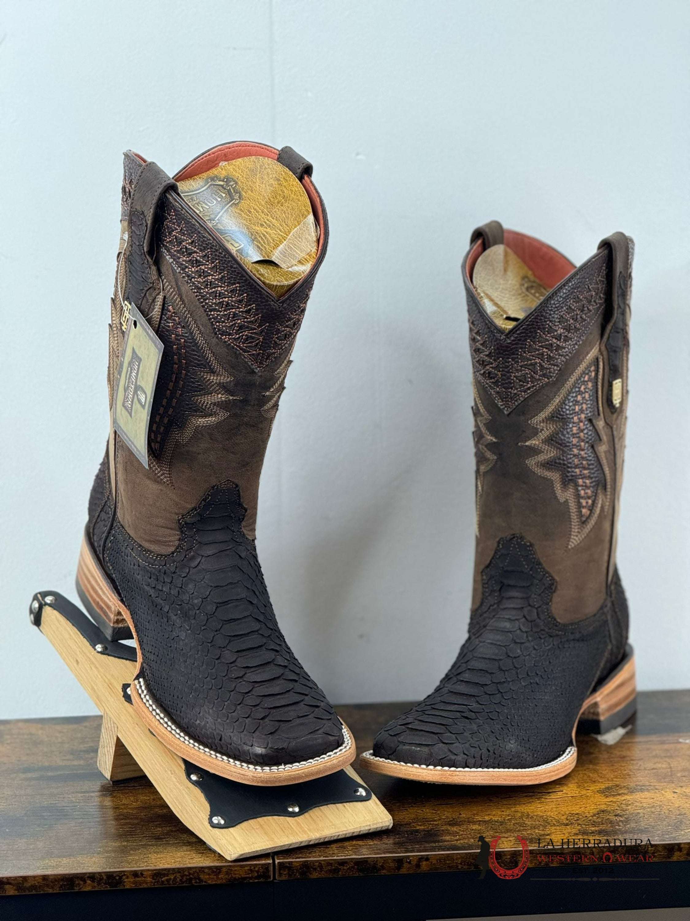Hometown Men Python Brown Matte Square Toe Botas Hombres