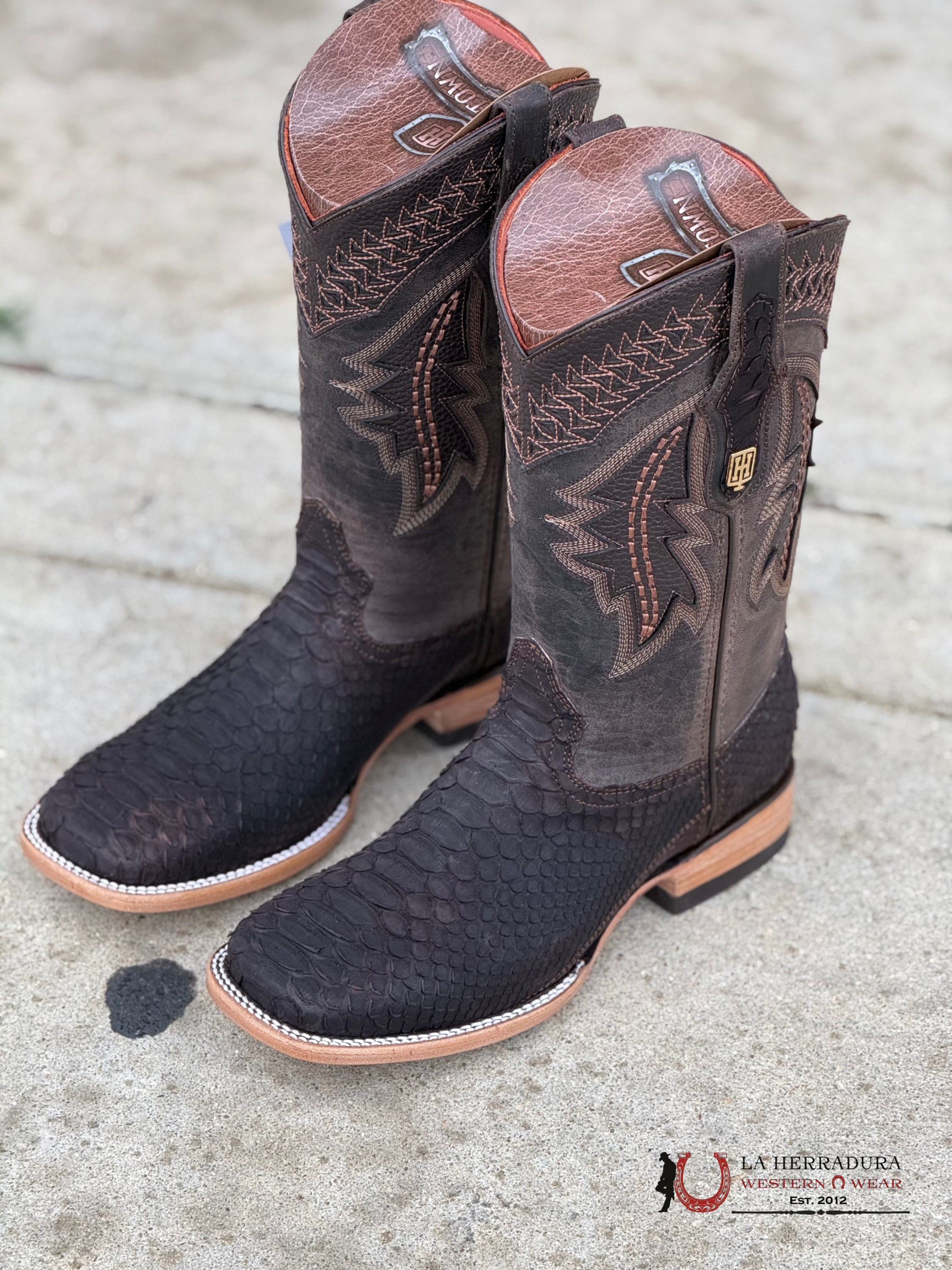 Hometown Men Python Brown Matte Square Toe Botas Hombres