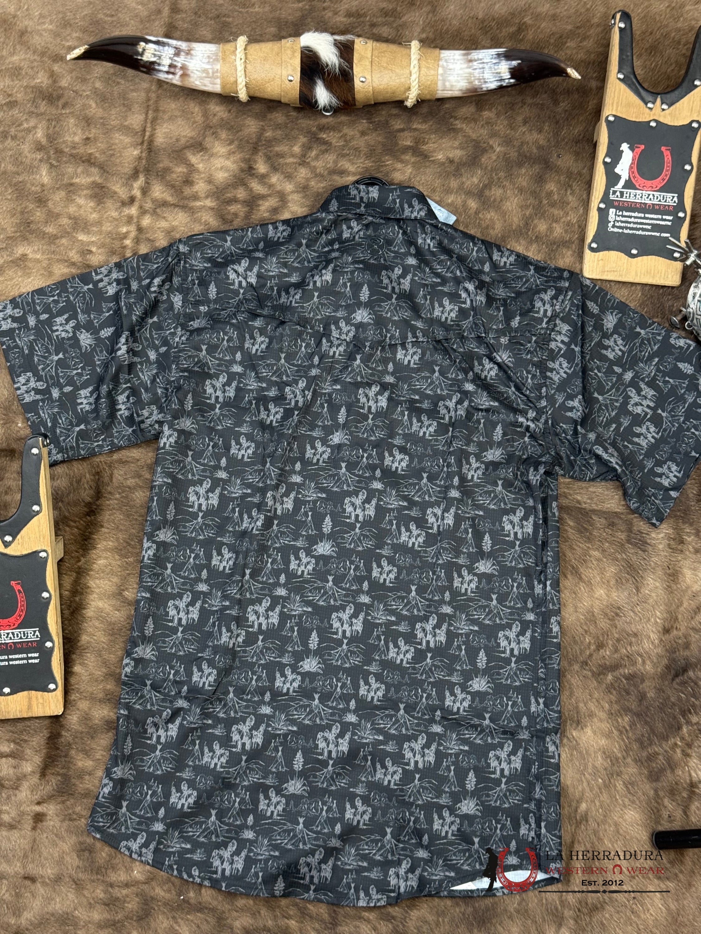 HOOEY Black/Steel Grey Comanche Pattern Short Sleeve ROPA HOMBRES