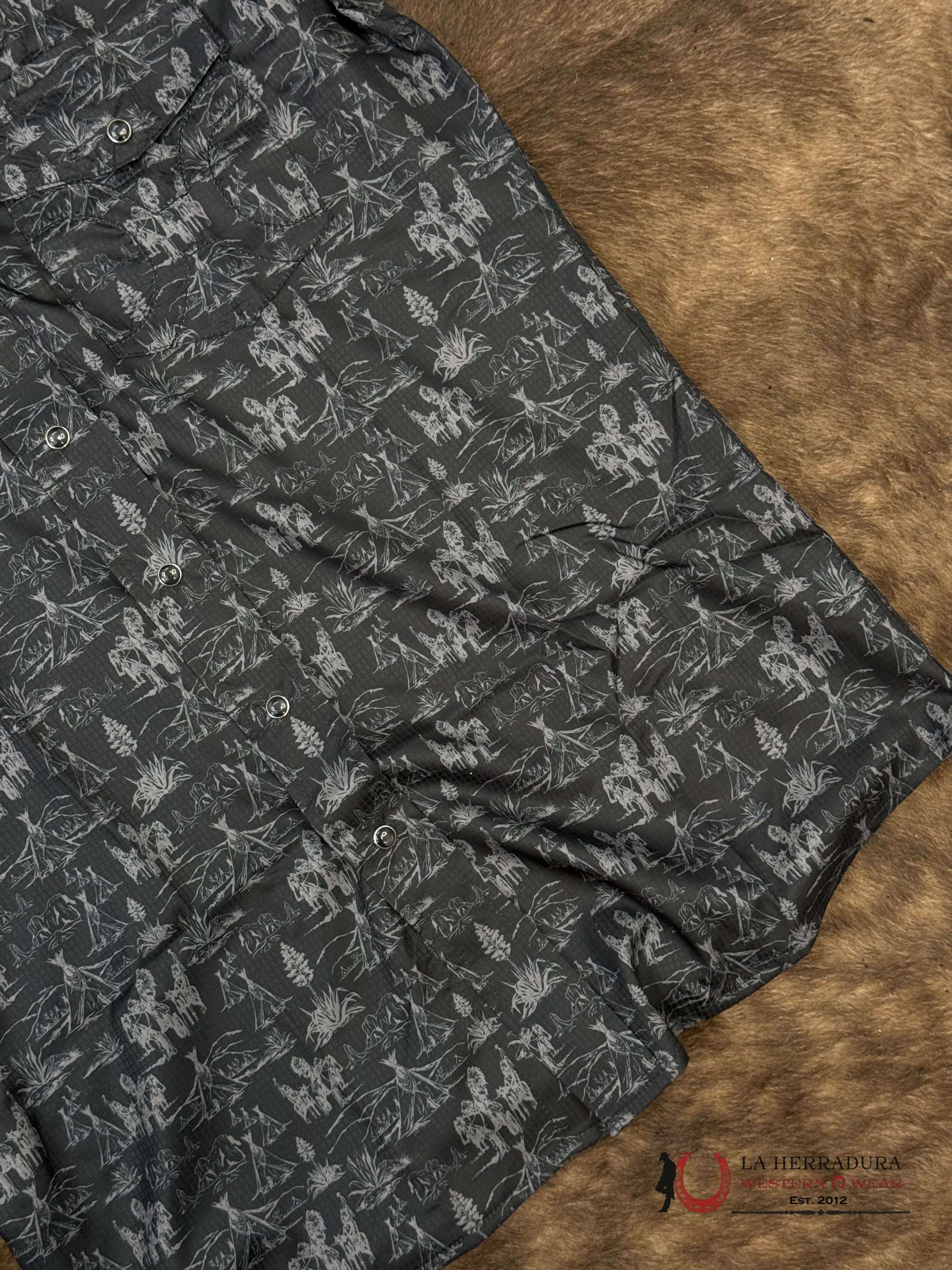 HOOEY Black/Steel Grey Comanche Pattern Short Sleeve ROPA HOMBRES