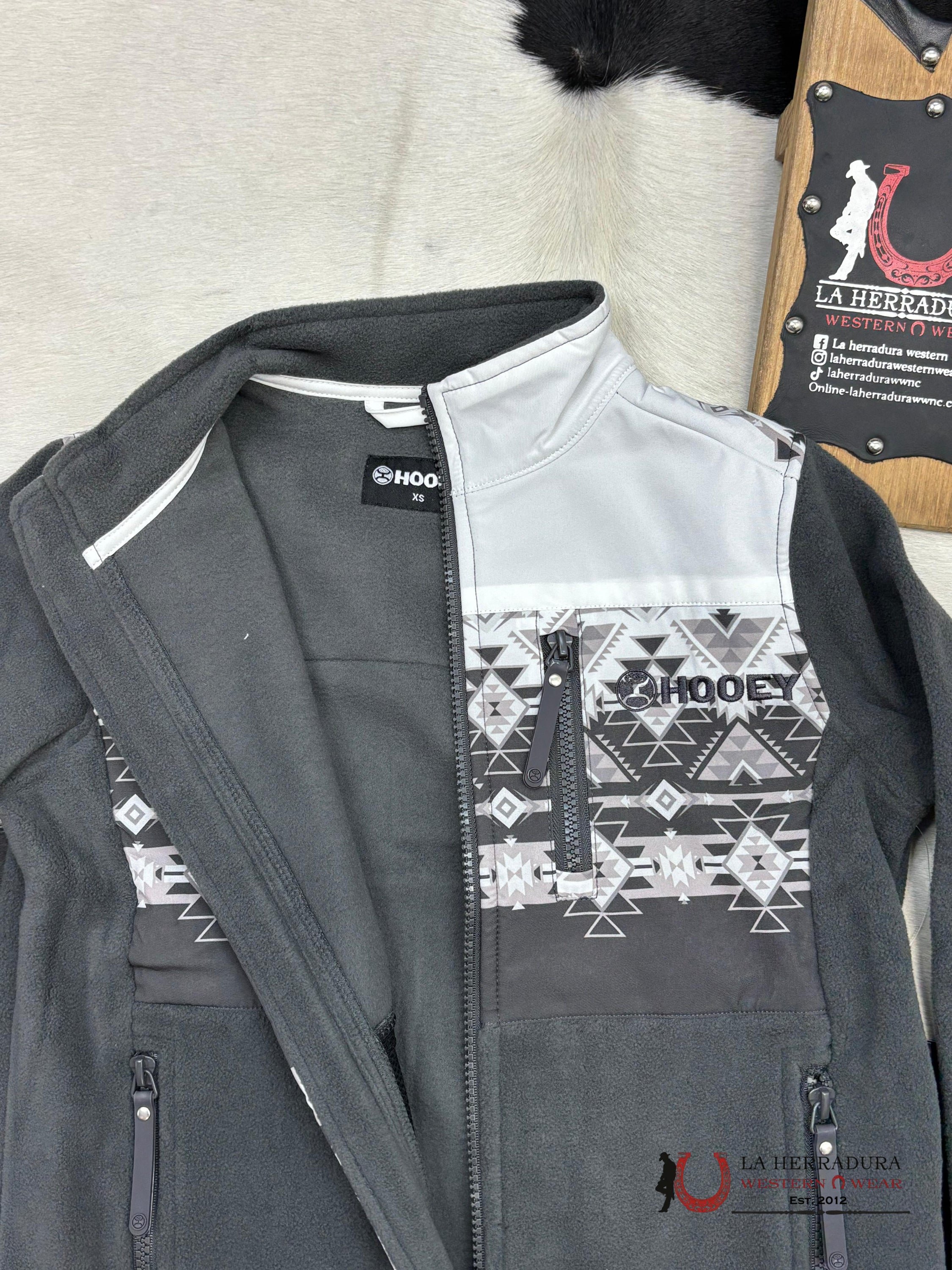 Hooey Boys Black/White Full Zip Tech Fleece Jacket Niños