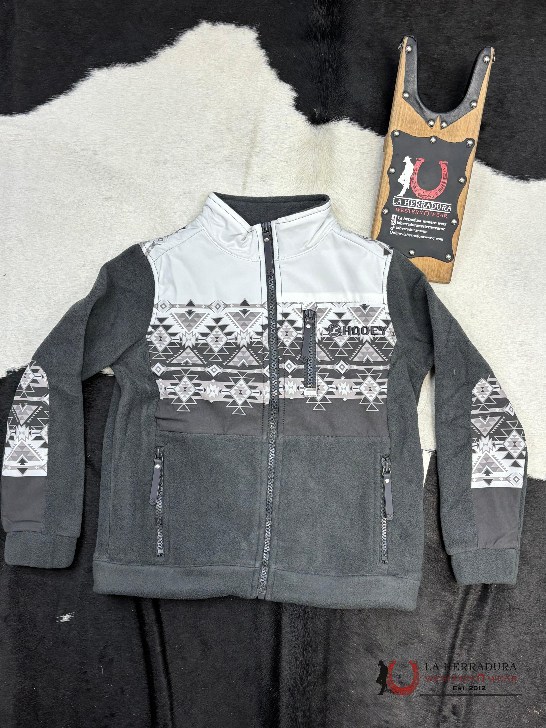 Hooey Boys Black/White Full Zip Tech Fleece Jacket Niños