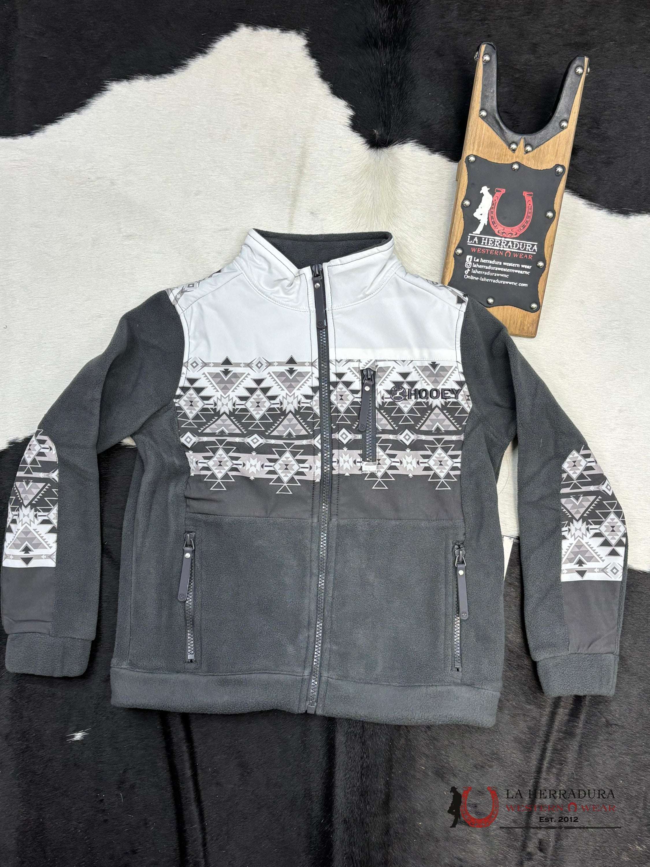 Hooey Boys Black/White Full Zip Tech Fleece Jacket Niños