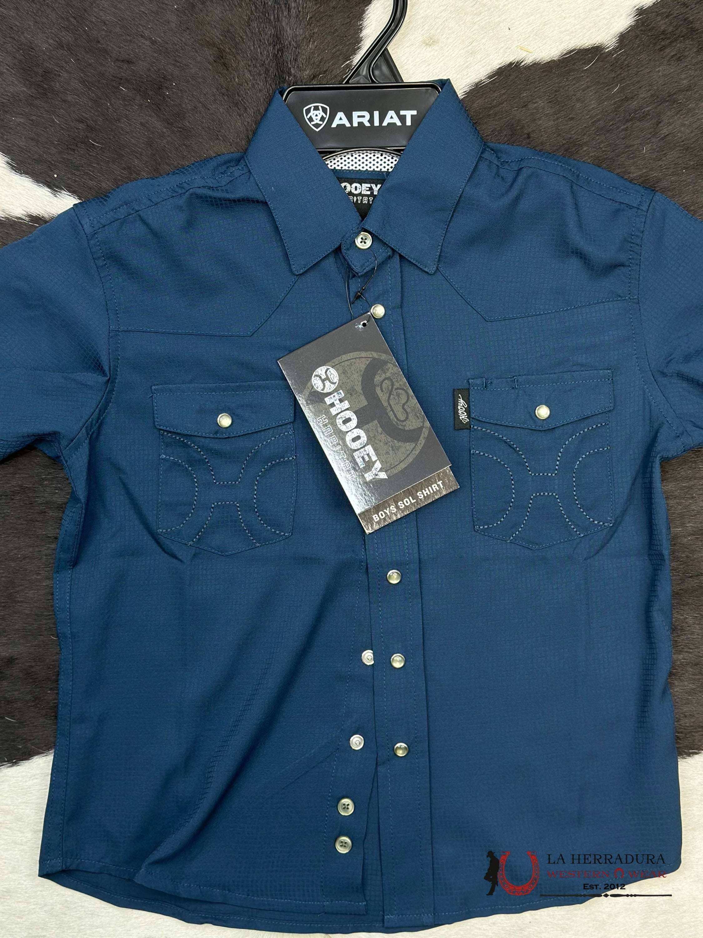 Hooey Boys Navy Snap Short Sleeve Niños
