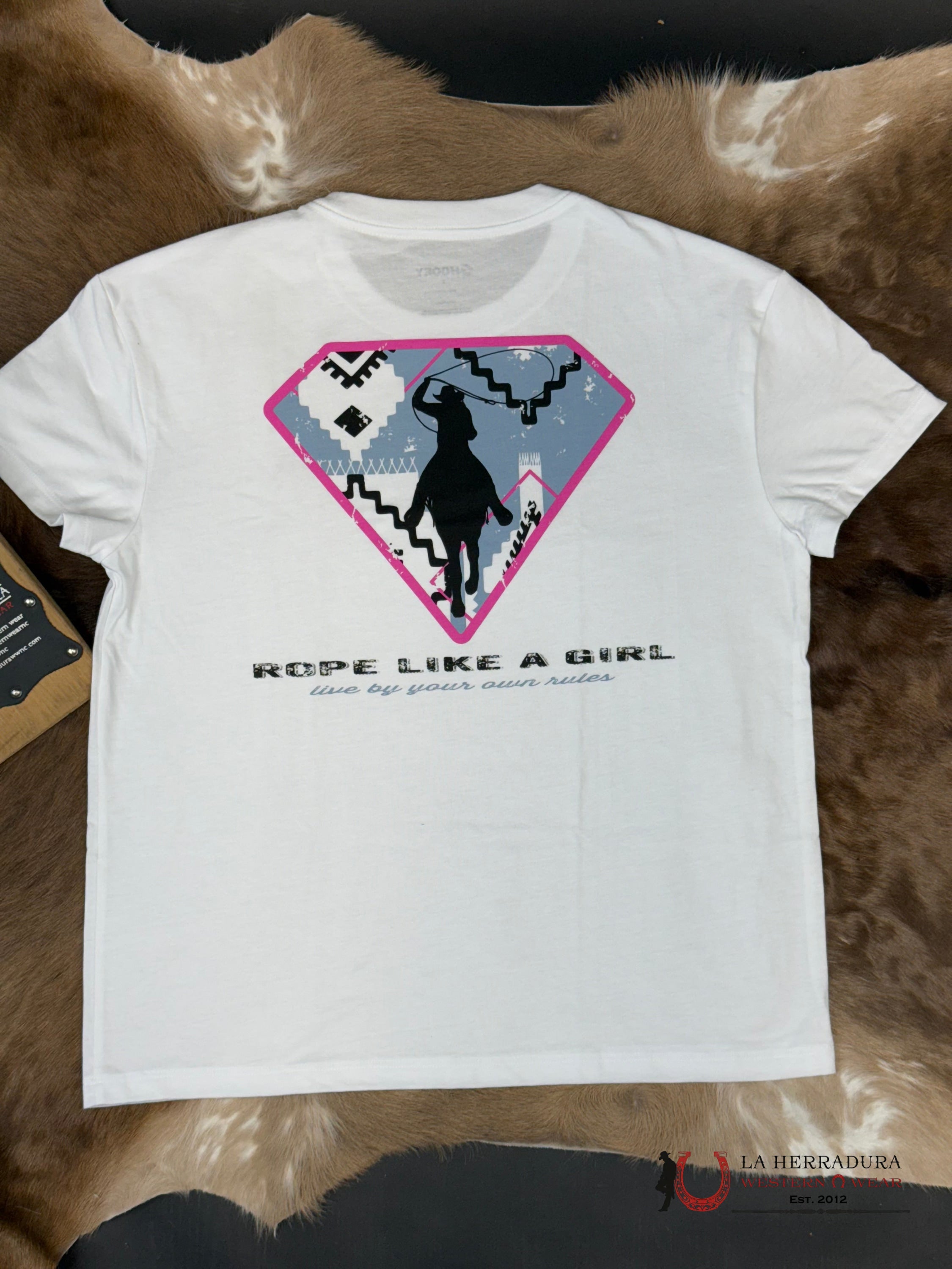 Hooey Breakway White /Poly Short Sleeve With Rope Like A Girl Logo On Black Ropa Mujeres