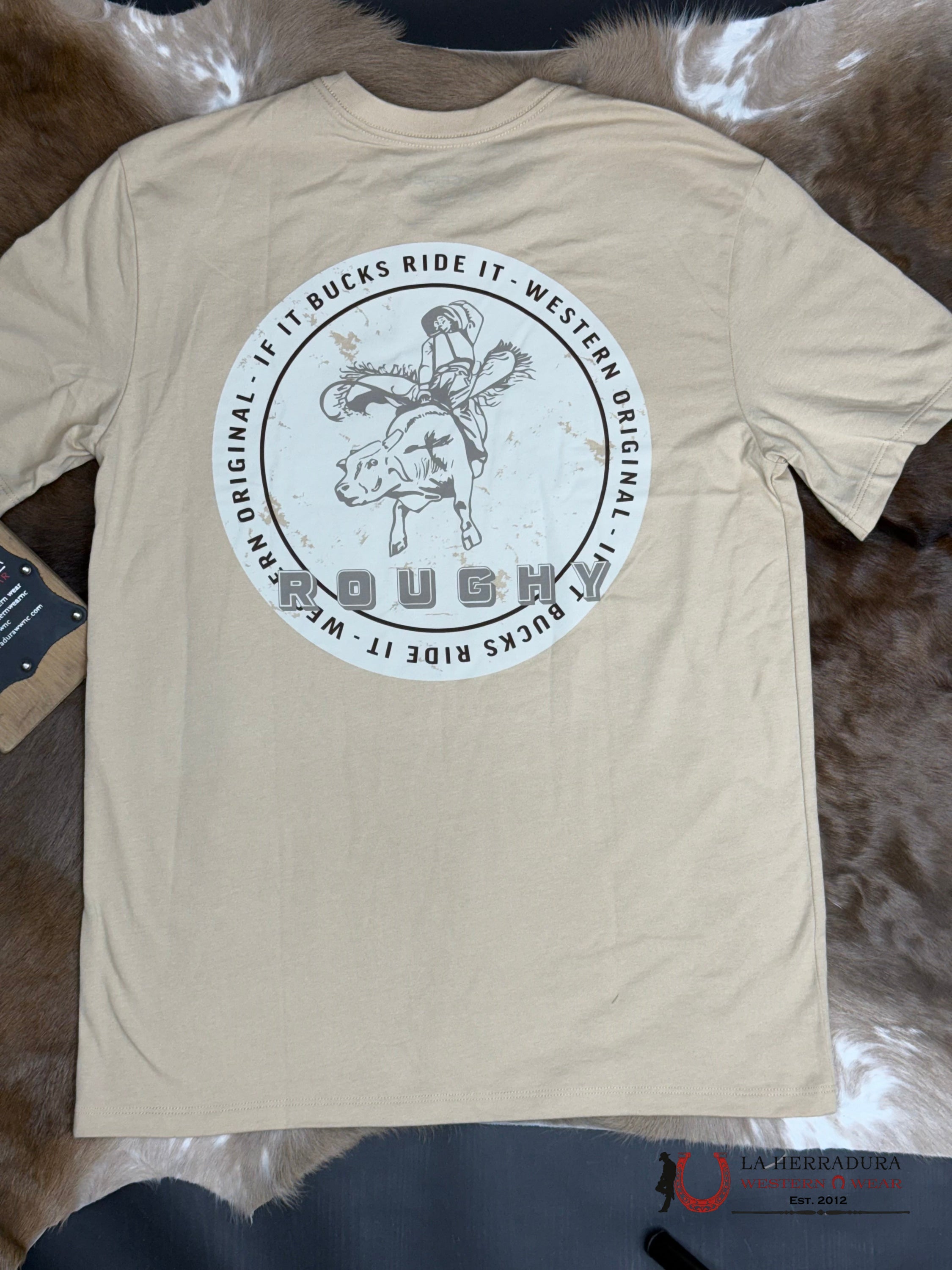 Hooey Buck’d Tan Short Sleeve With Cream Logo On Black Ropa Hombres