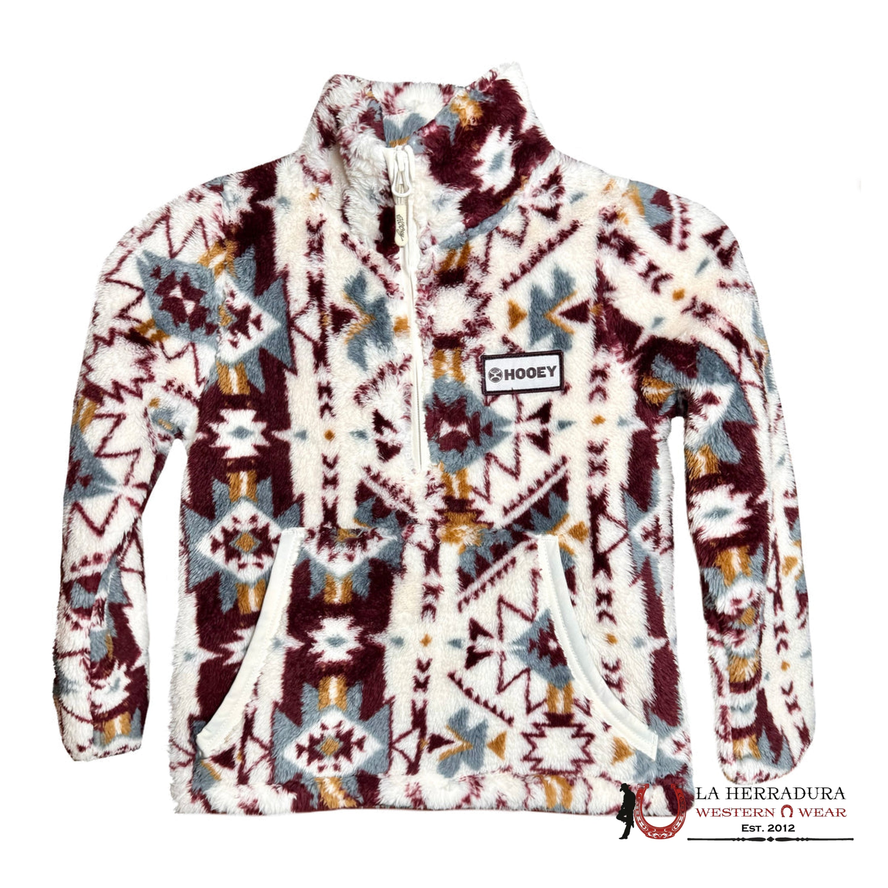 Hooey Fleece Pullover Pink With Brown/Blue Aztec Pattern Niños