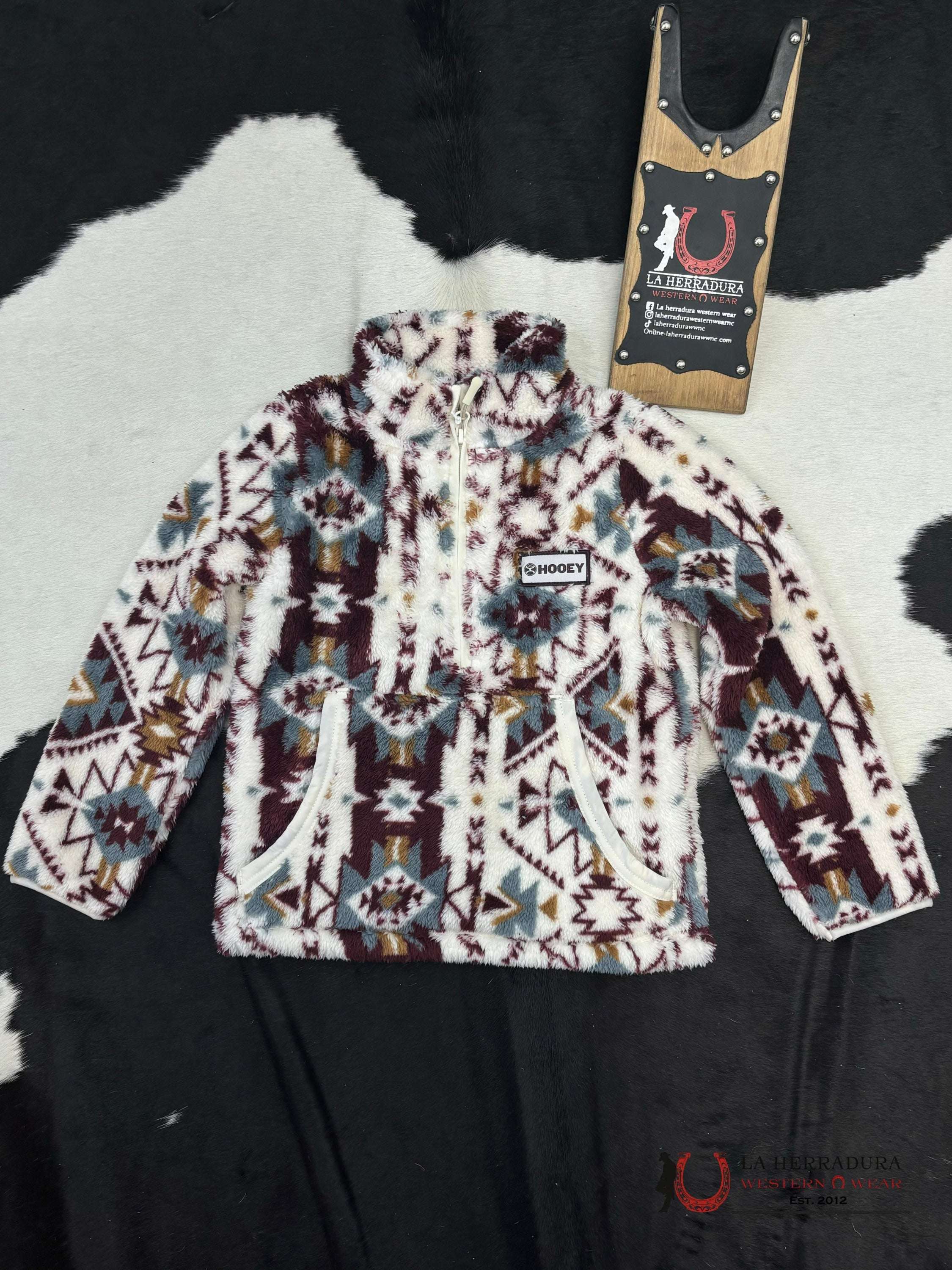 Hooey Fleece Pullover Pink With Brown/Blue Aztec Pattern Niños