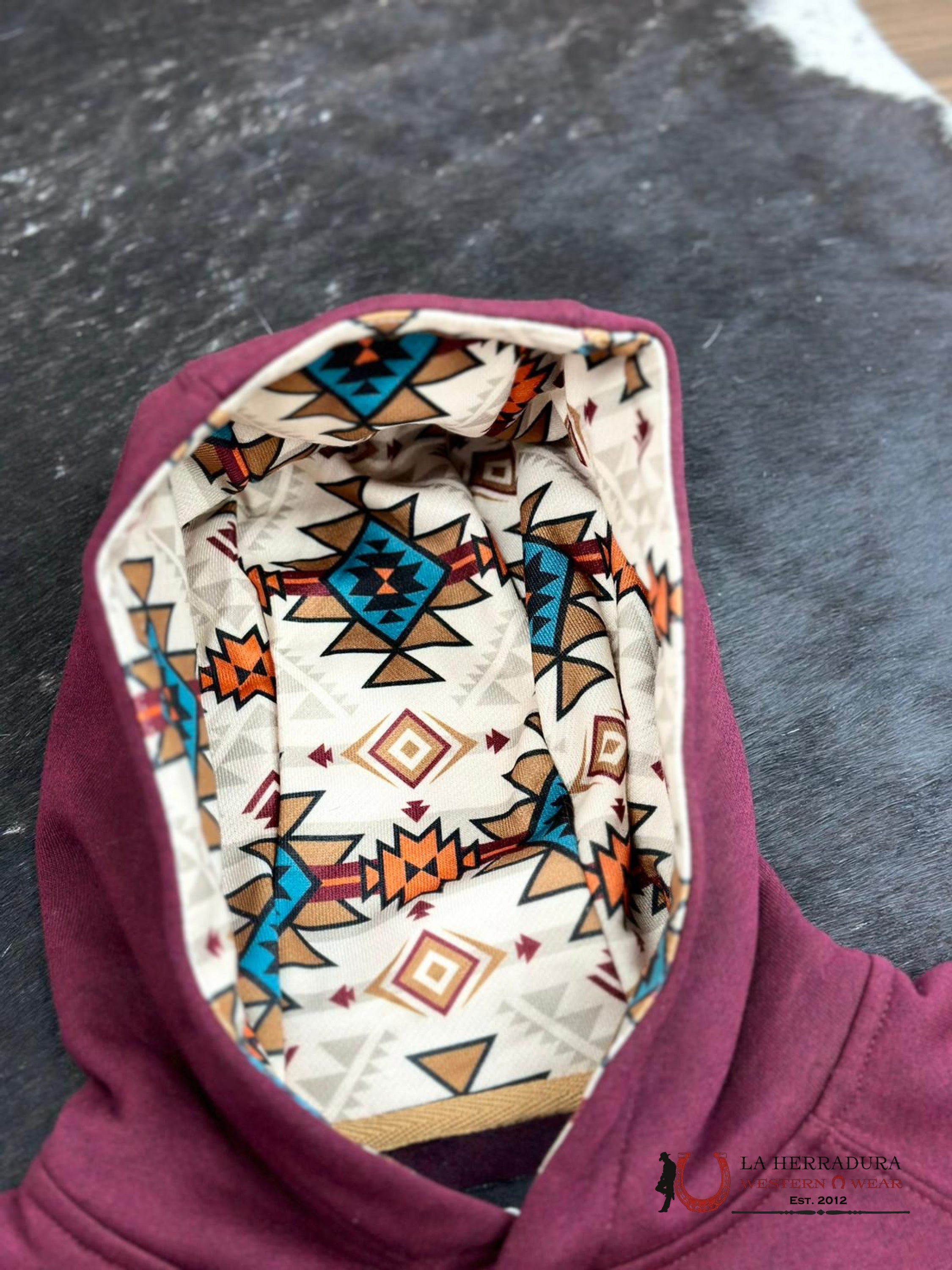 Hooey Girls Aztec Pattern Pocket Maroon Hoodie Niños